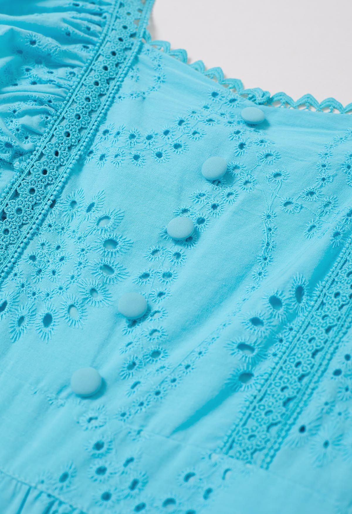 Sweetheart Neckline Eyelet Embroidery Maxi Dress in Turquoise