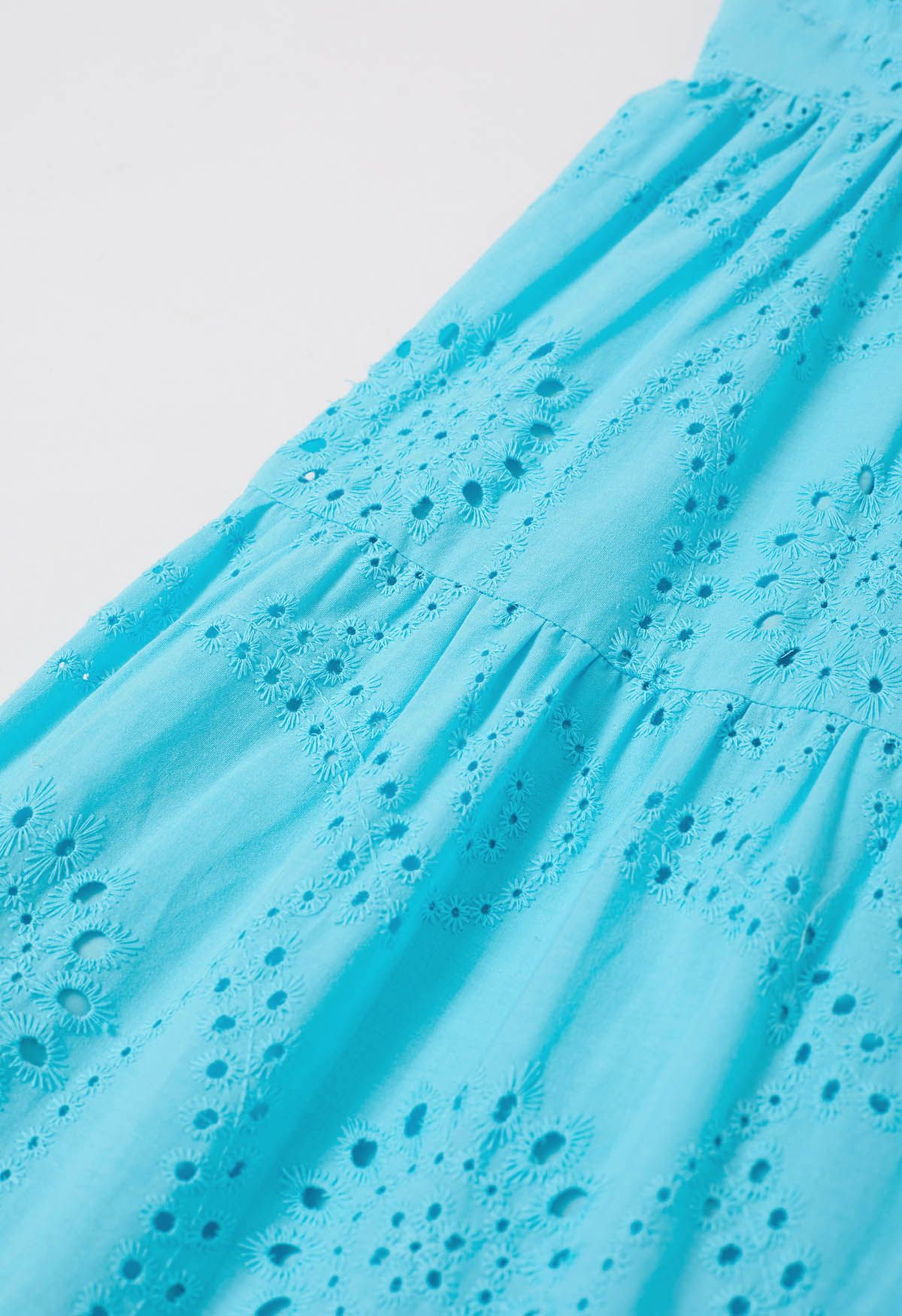 Sweetheart Neckline Eyelet Embroidery Maxi Dress in Turquoise