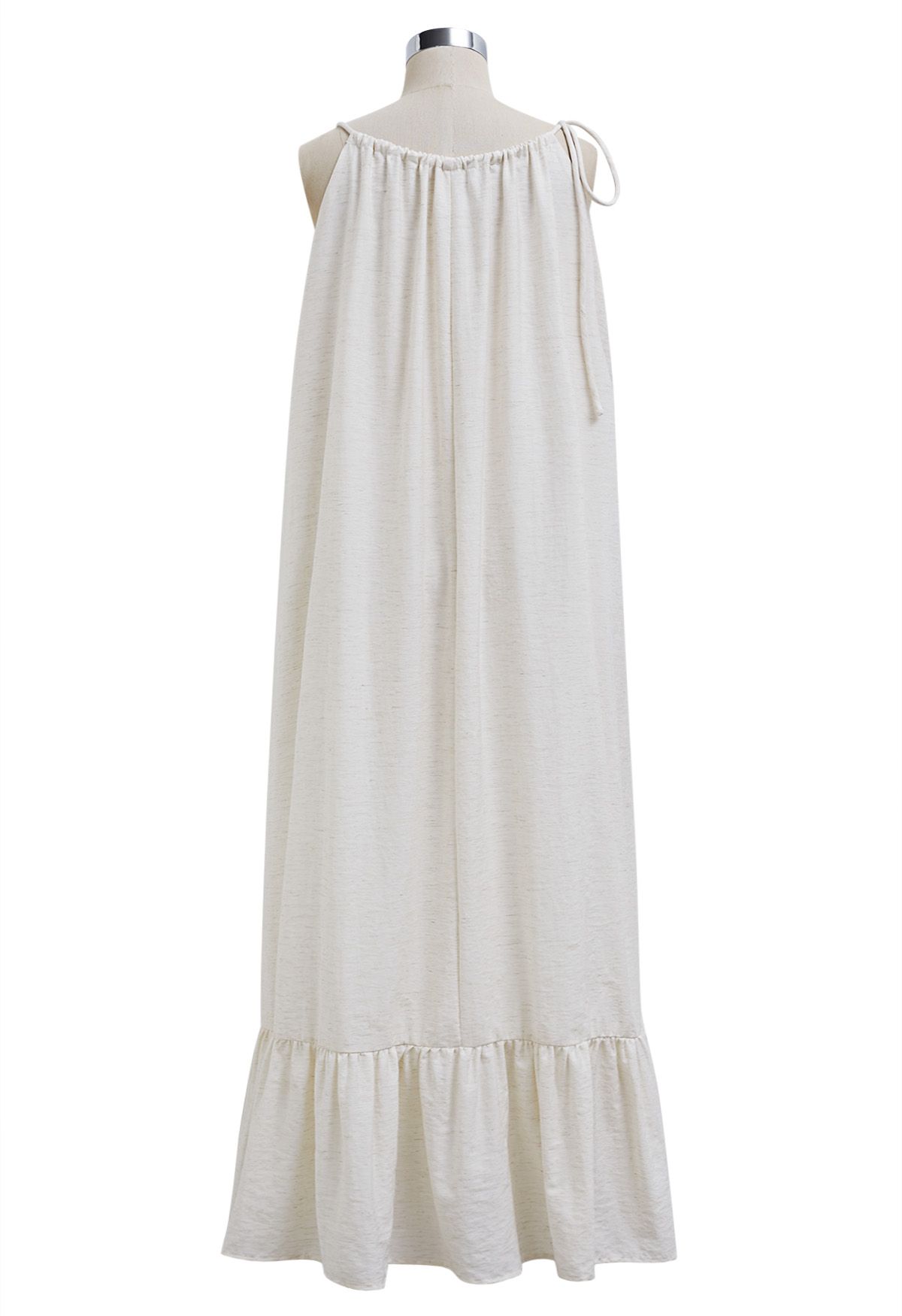 Self-Tie Halter Frill Hem Maxi Dress in Ivory