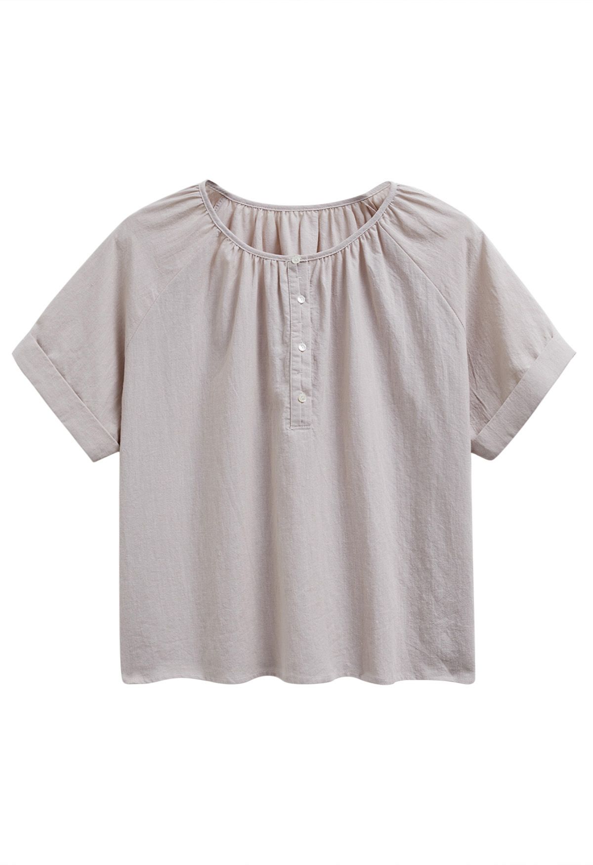 Buttoned Front Roll-Cuff Dolly Top in Dusty Pink