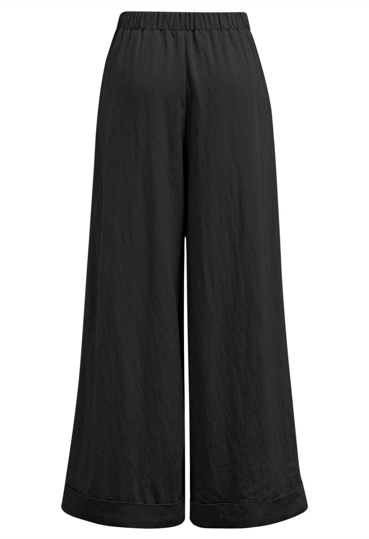 Wide Leg Roll-Hem Pleated Pants in Black