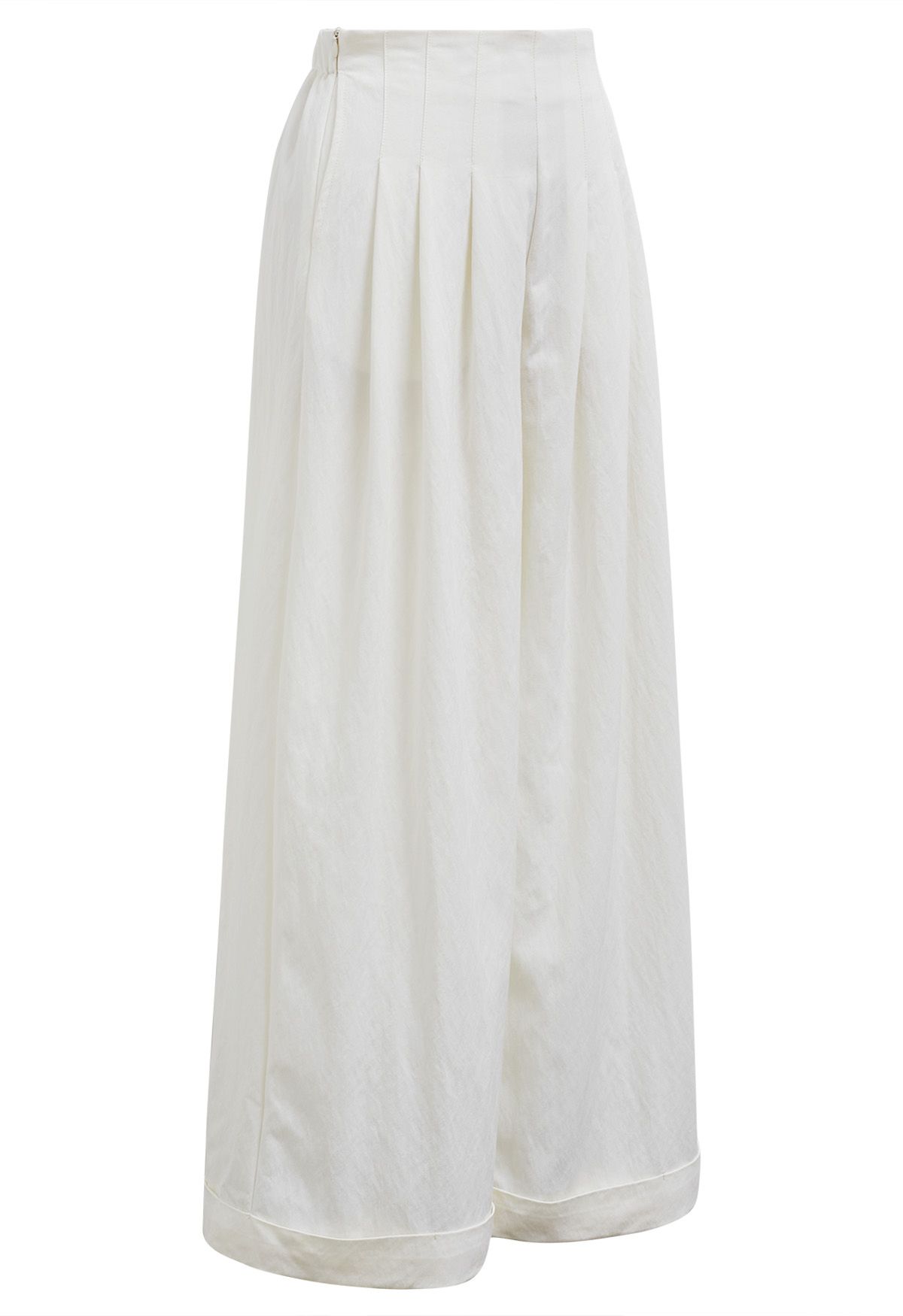 Wide Leg Roll-Hem Pleated Pants in Ivory - Retro, Indie and Unique Fashion