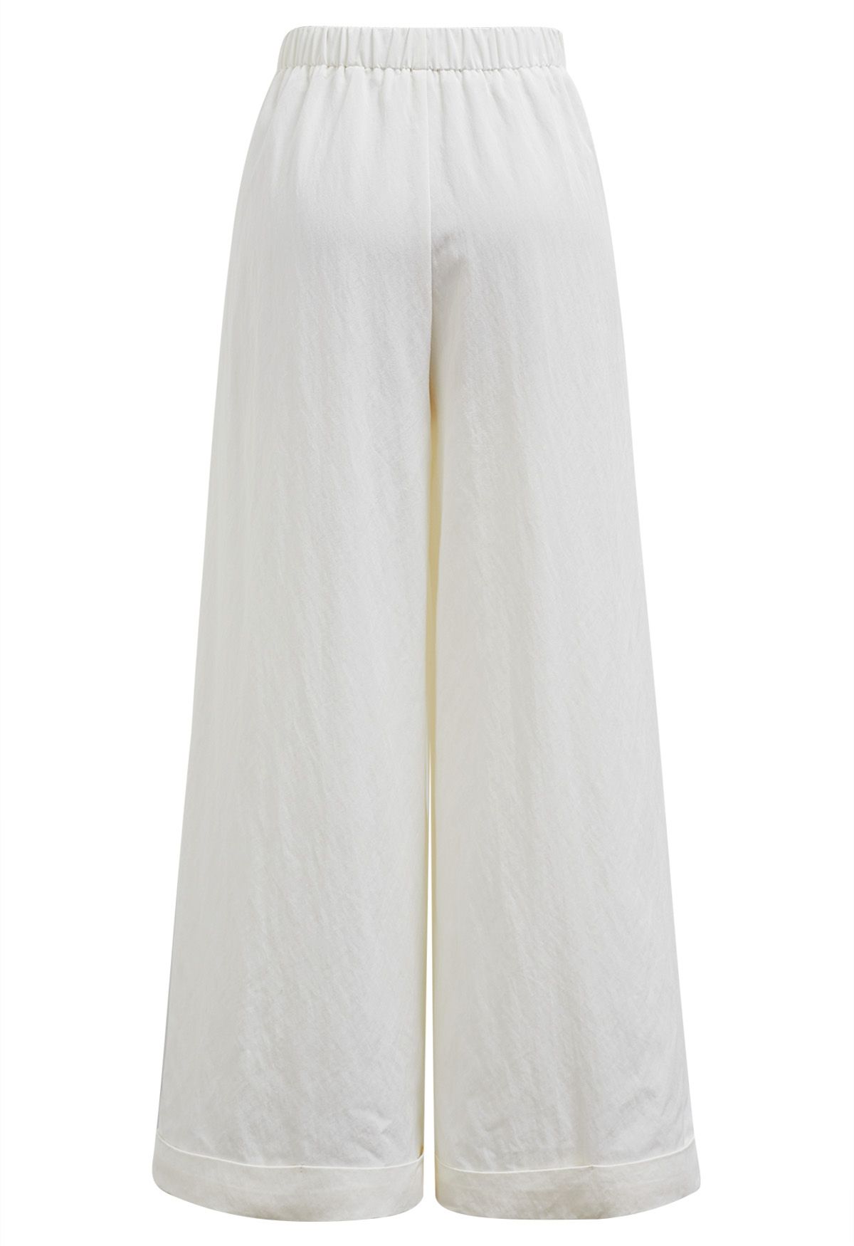 Wide Leg Roll-Hem Pleated Pants in Ivory