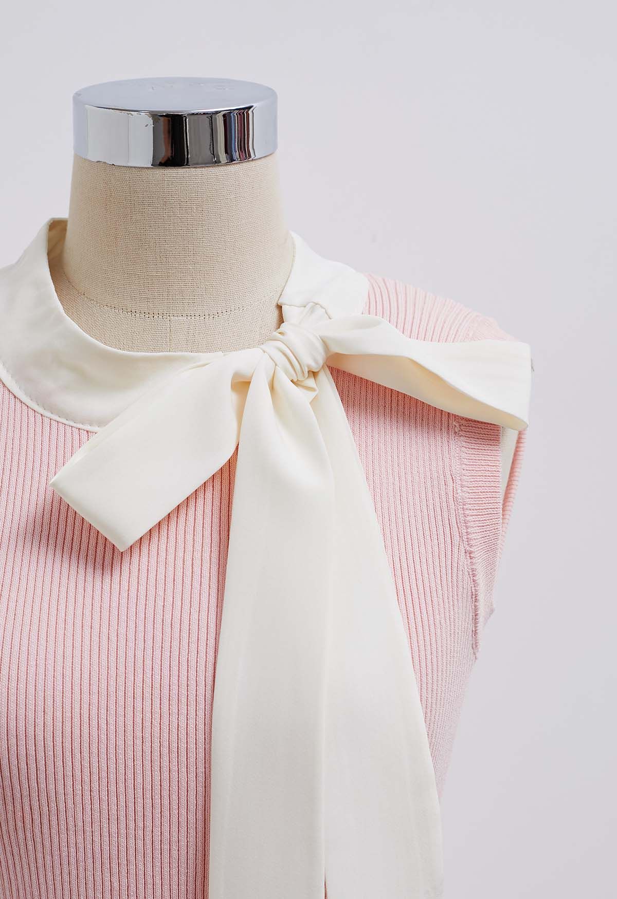 Bowknot Decor Sleeveless Knit Top in Pink