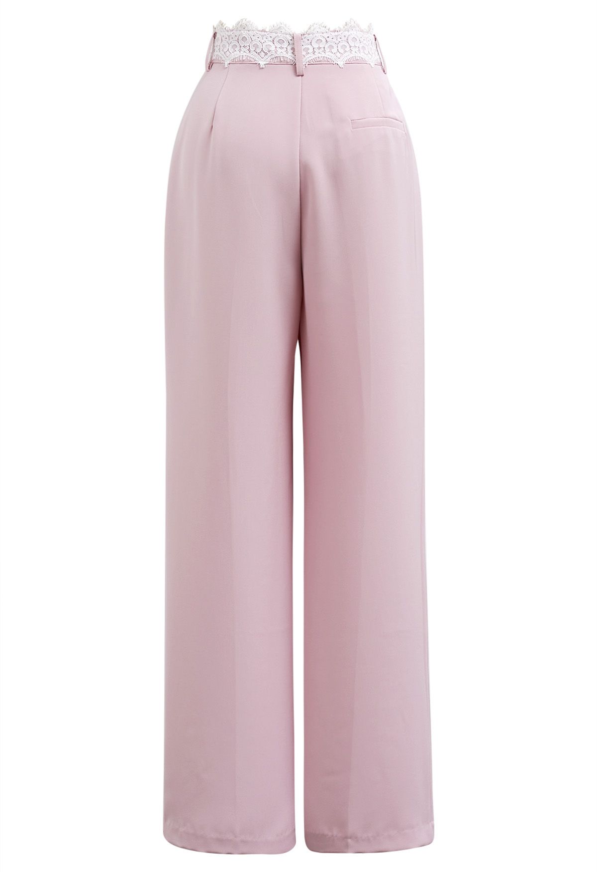 Lacy Waist Pleated Straight-Leg Pants in Pink