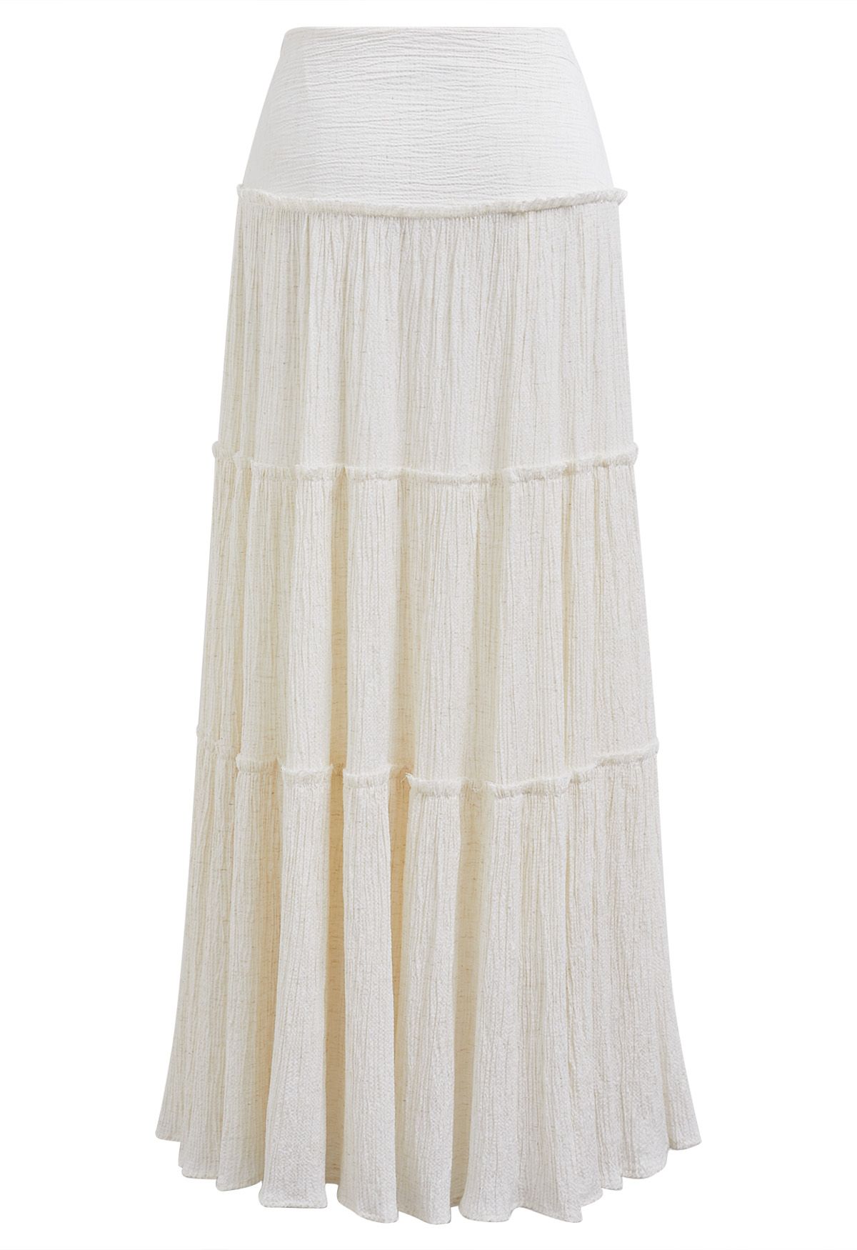 Embossed Texture Ruffle Trim Maxi Skirt 