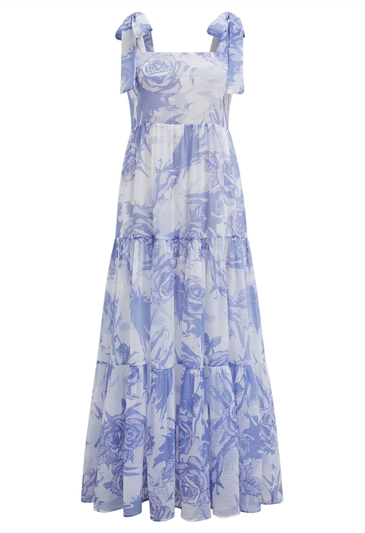 Tranquil Blue Rose Tie-Strap Maxi Dress