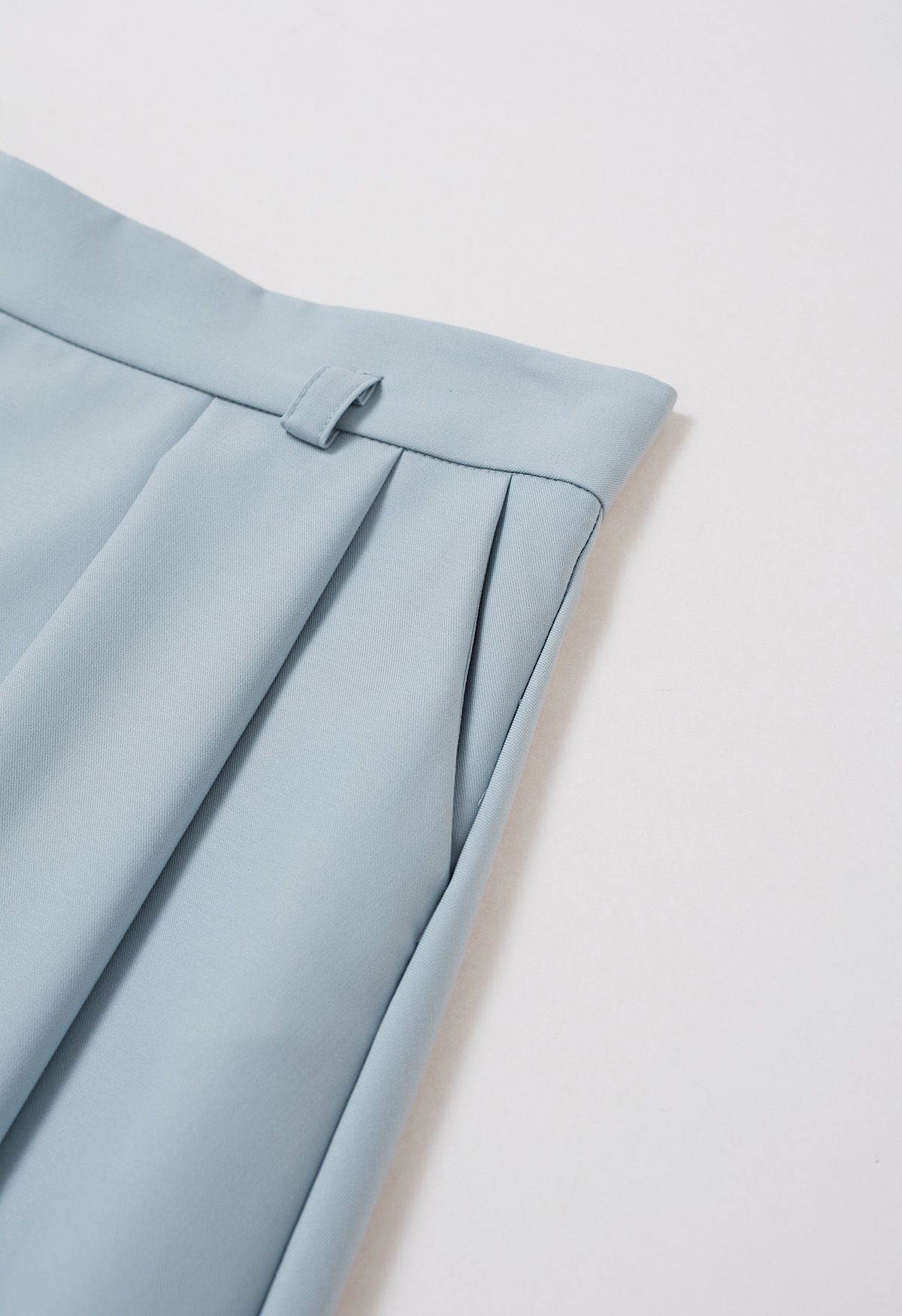 Side Pockets Pleated Belt Midi Skirt in Dusty Blue