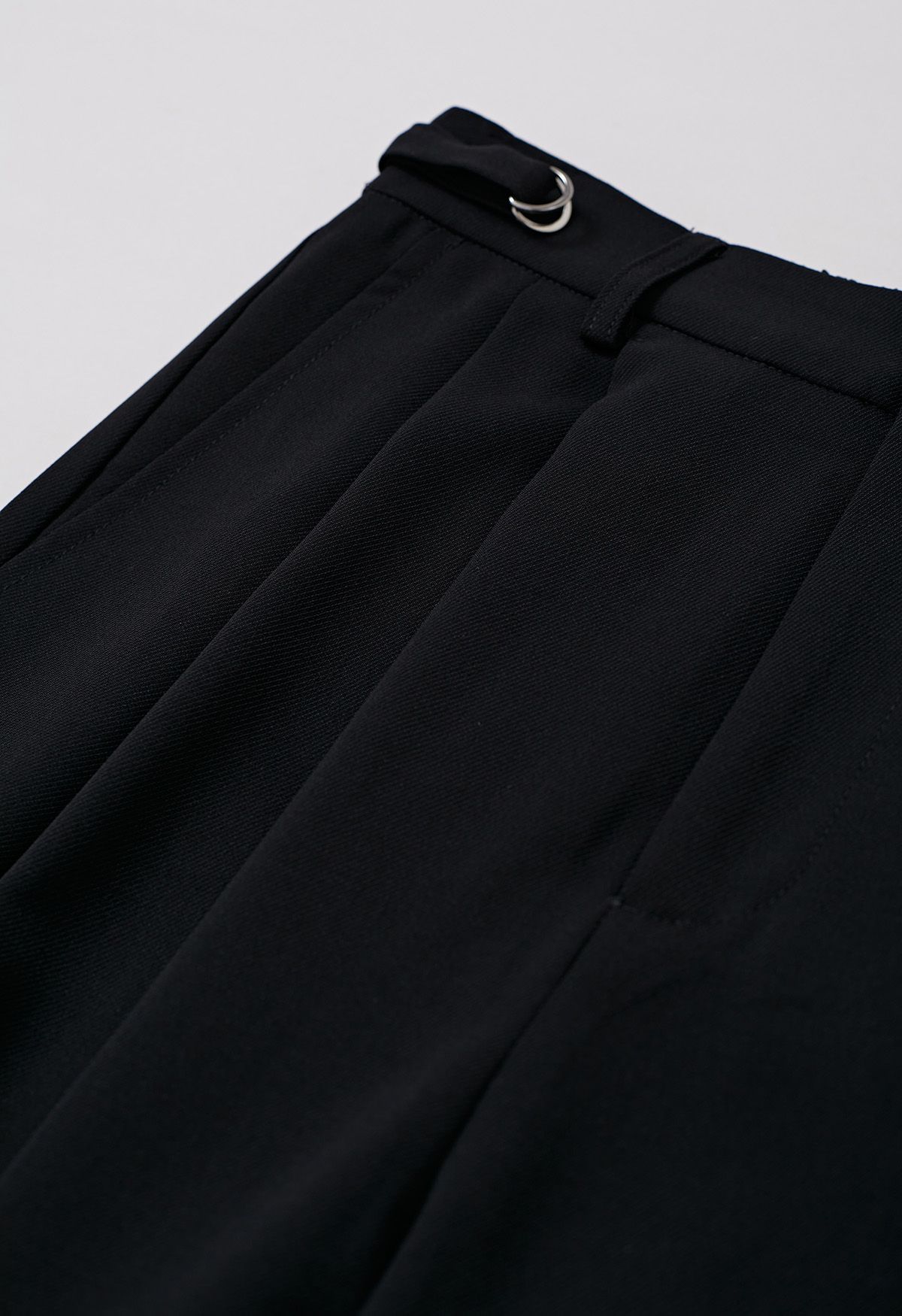 Belted Waist Pleated Palazzo Pants in Black