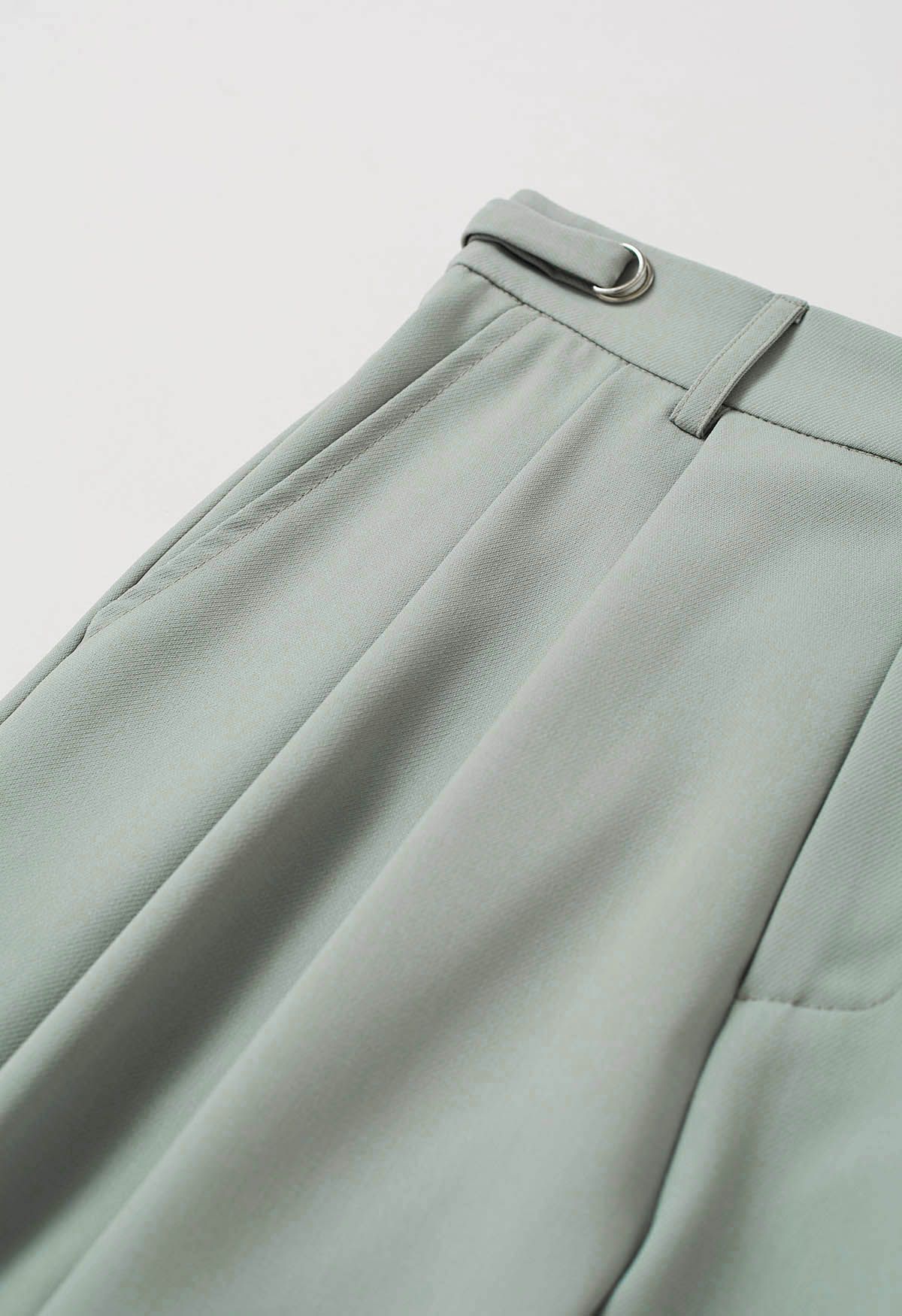 Belted Waist Pleated Palazzo Pants in Pea Green