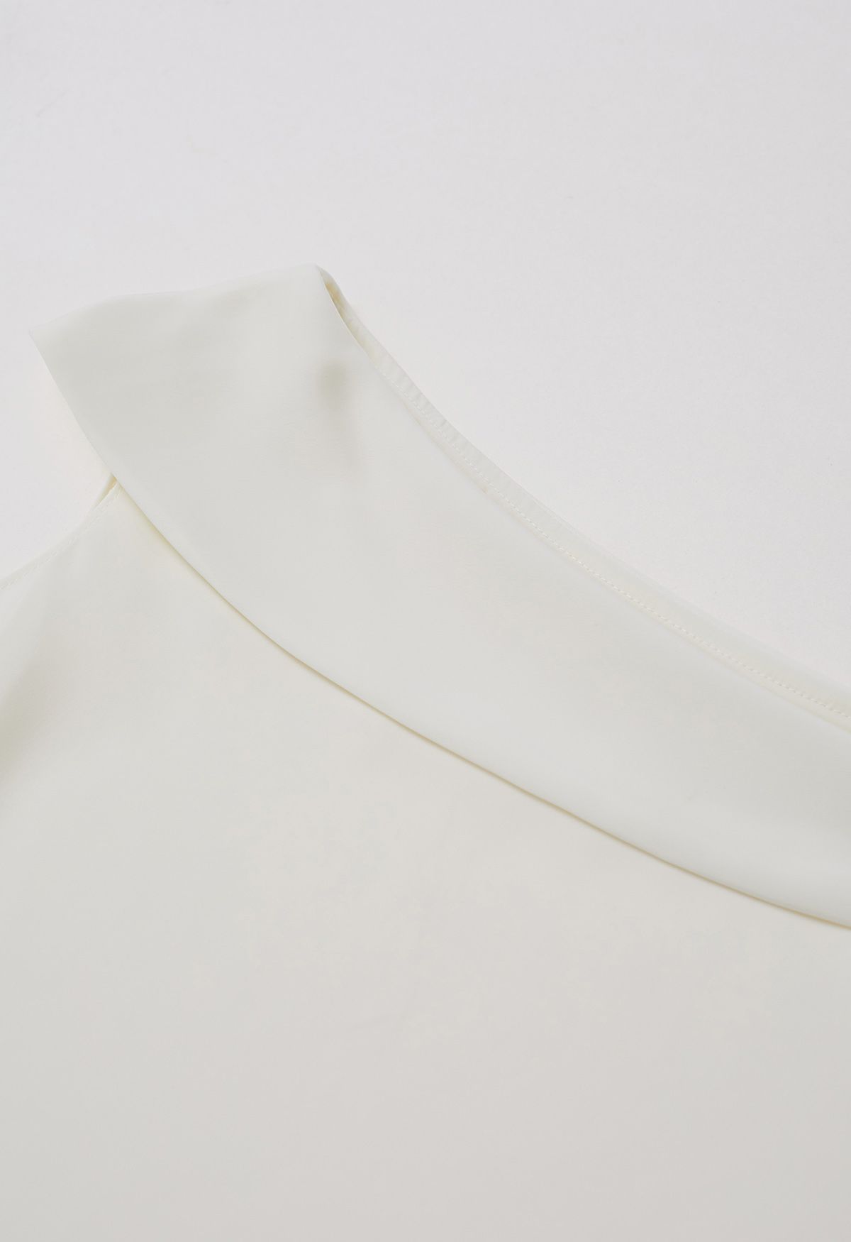 Side Bowknot Asymmetrical Neckline Satin Top in Ivory