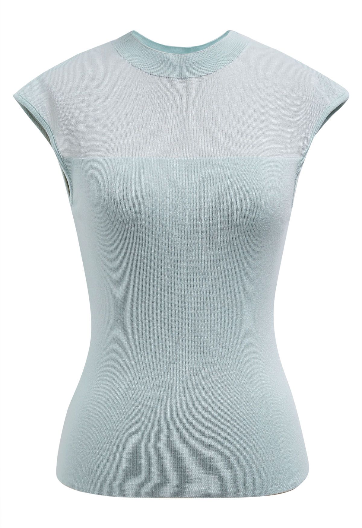 Mock Neck Sleeveless Slim Fit Knit Top in Mint