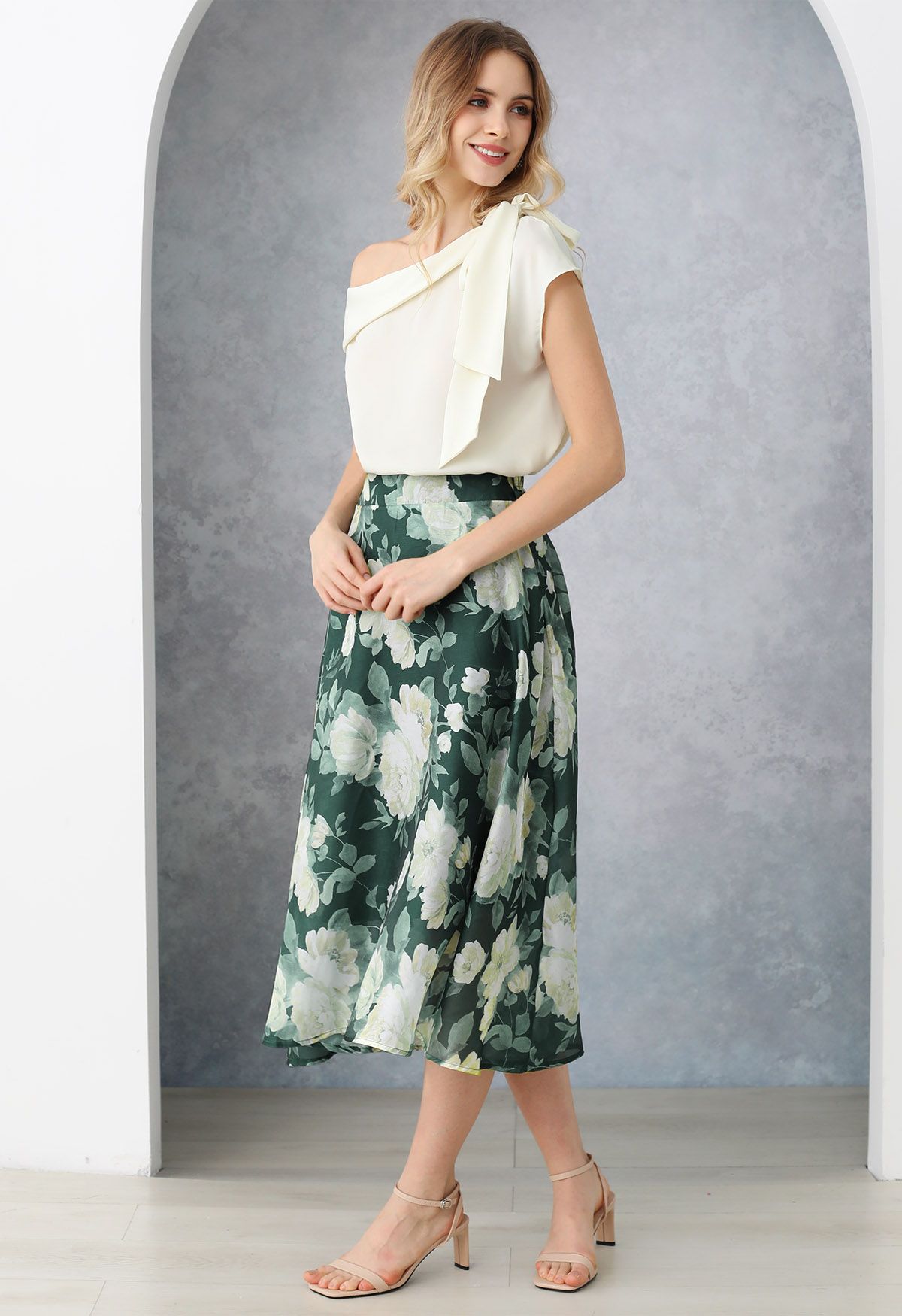 Lush Jasmine Soft Organza Flare Midi Skirt