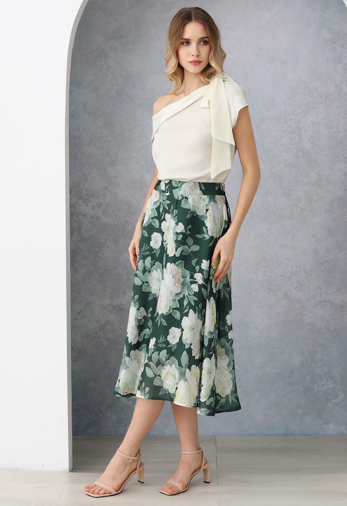 Lush Jasmine Soft Organza Flare Midi Skirt