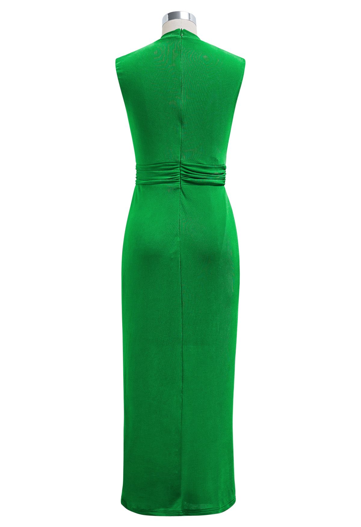 Cinched Waist Faux-Wrap Sheath Dress in Green