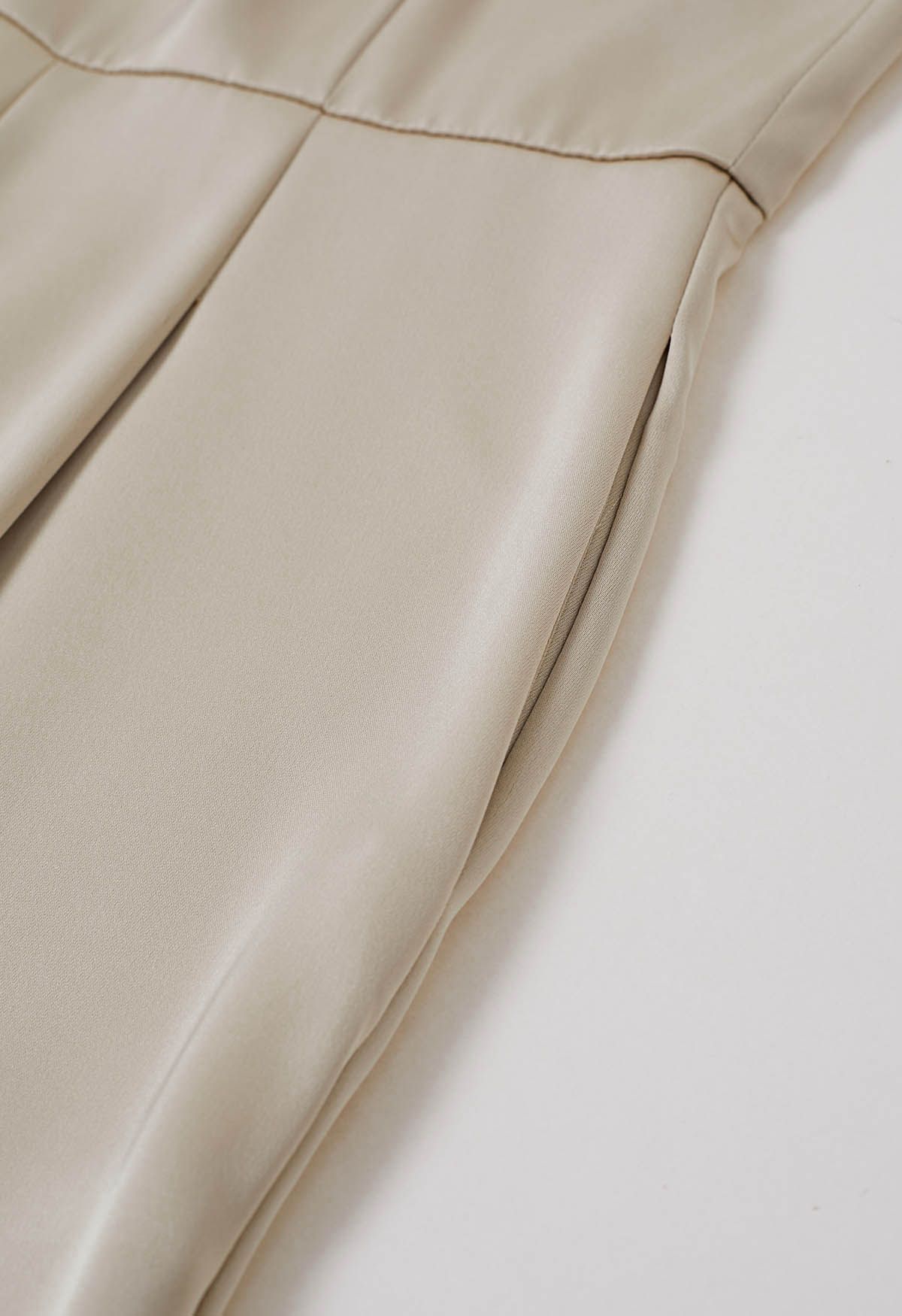 Satin Tie-Waist Pearly Halter Jumpsuit in Sand