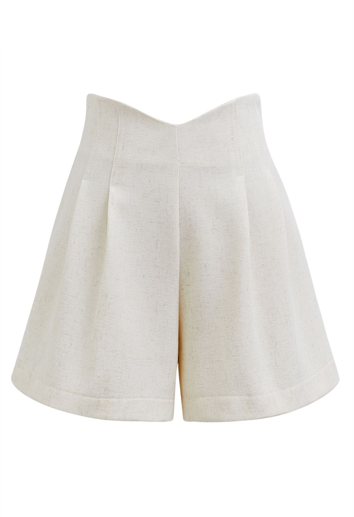 Stitches Waist Pleated Shorts in Ivory