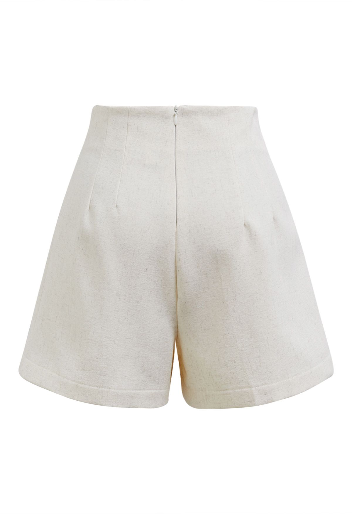 Stitches Waist Pleated Shorts in Ivory