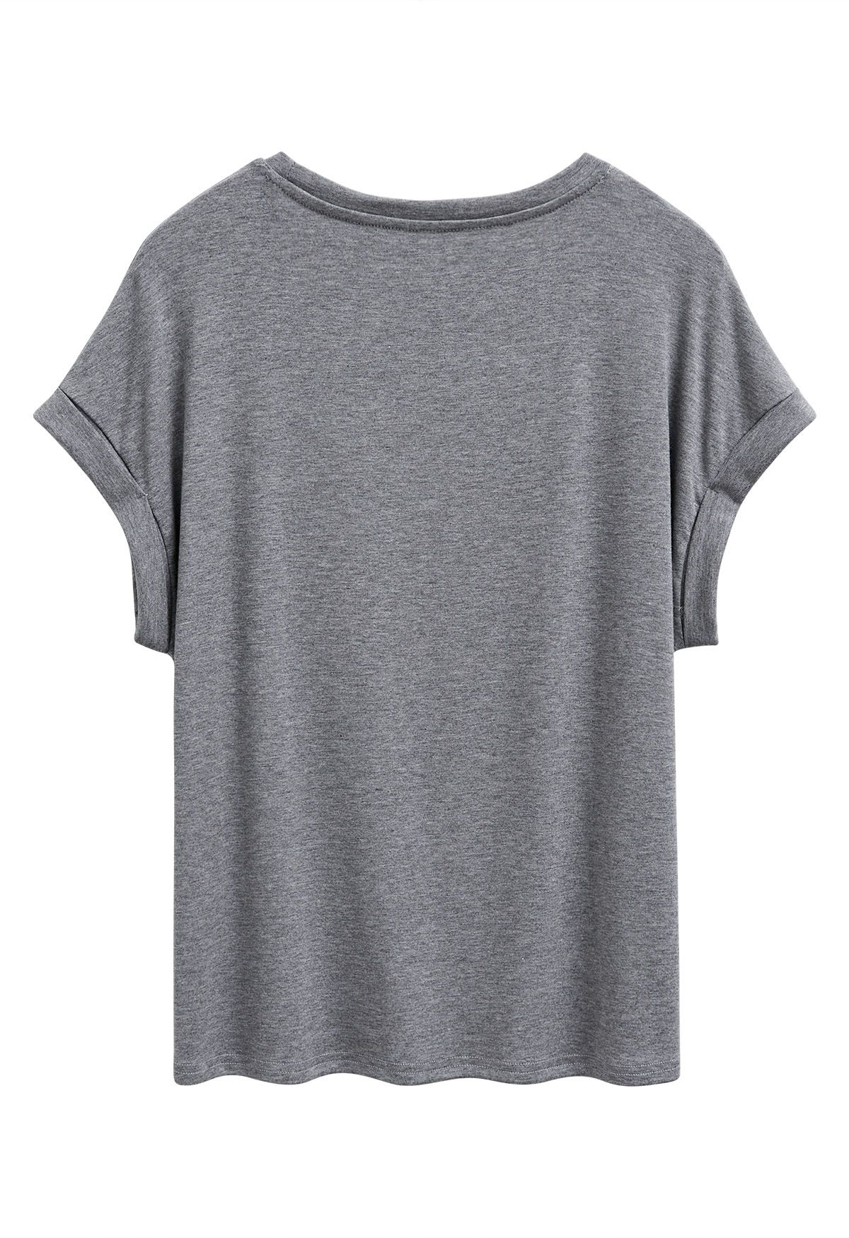 Pocket Trim Rolled Cuff T-Shirt in Grey