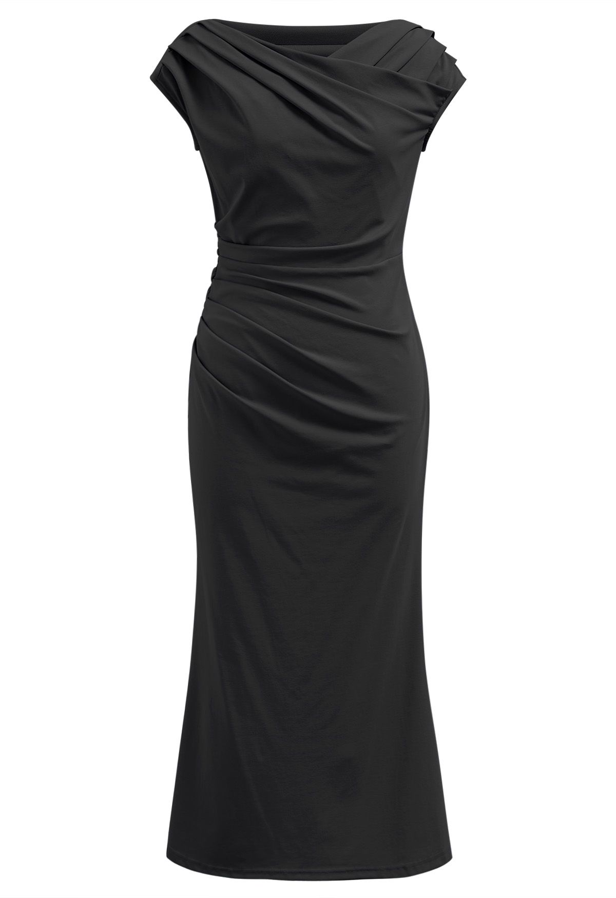 Crisscross Neck Ruched Mermaid Dress in Black