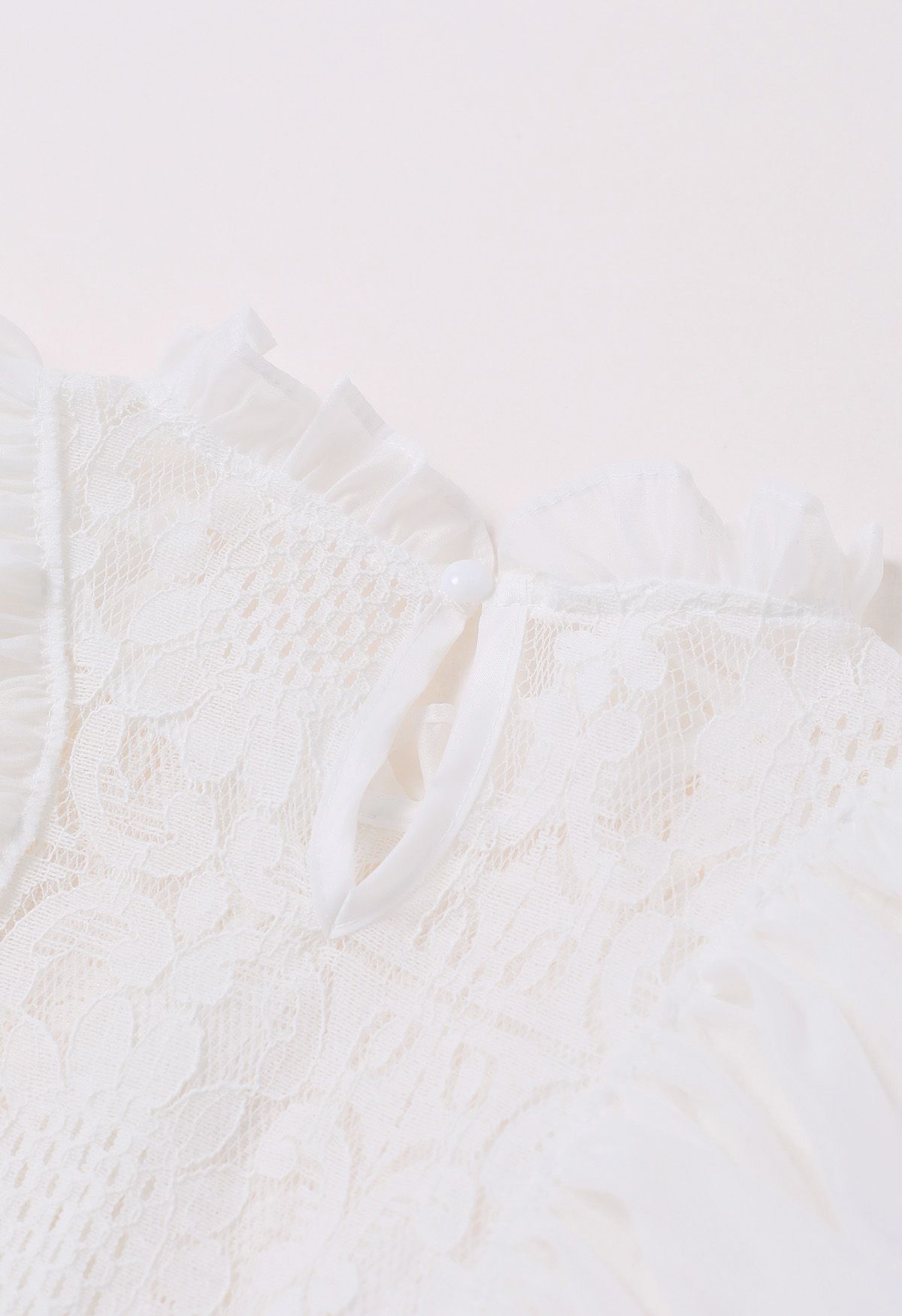 Tiered Ruffle Sleeveless Lace Crop Top in White