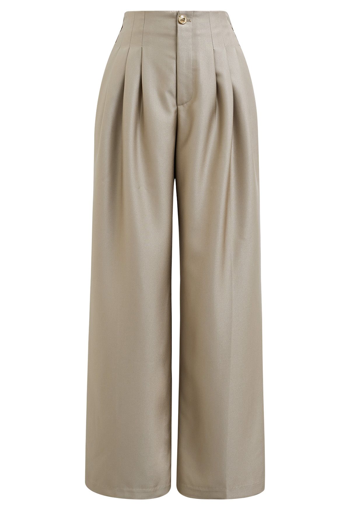 Polished Pleat Detail Straight-Leg Pants in Khaki