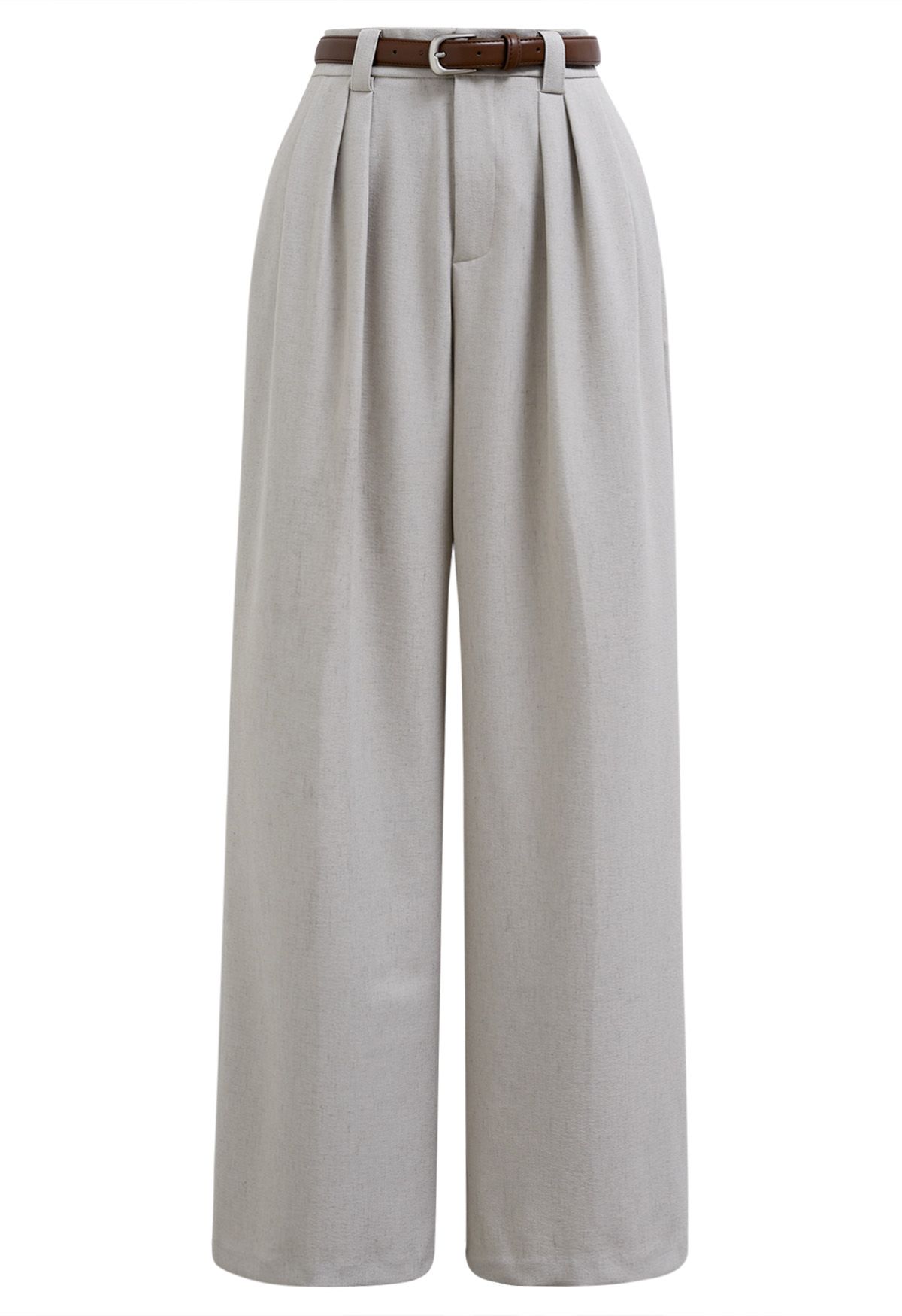 Faux Leather Belt Straight-Leg Pants in Sand