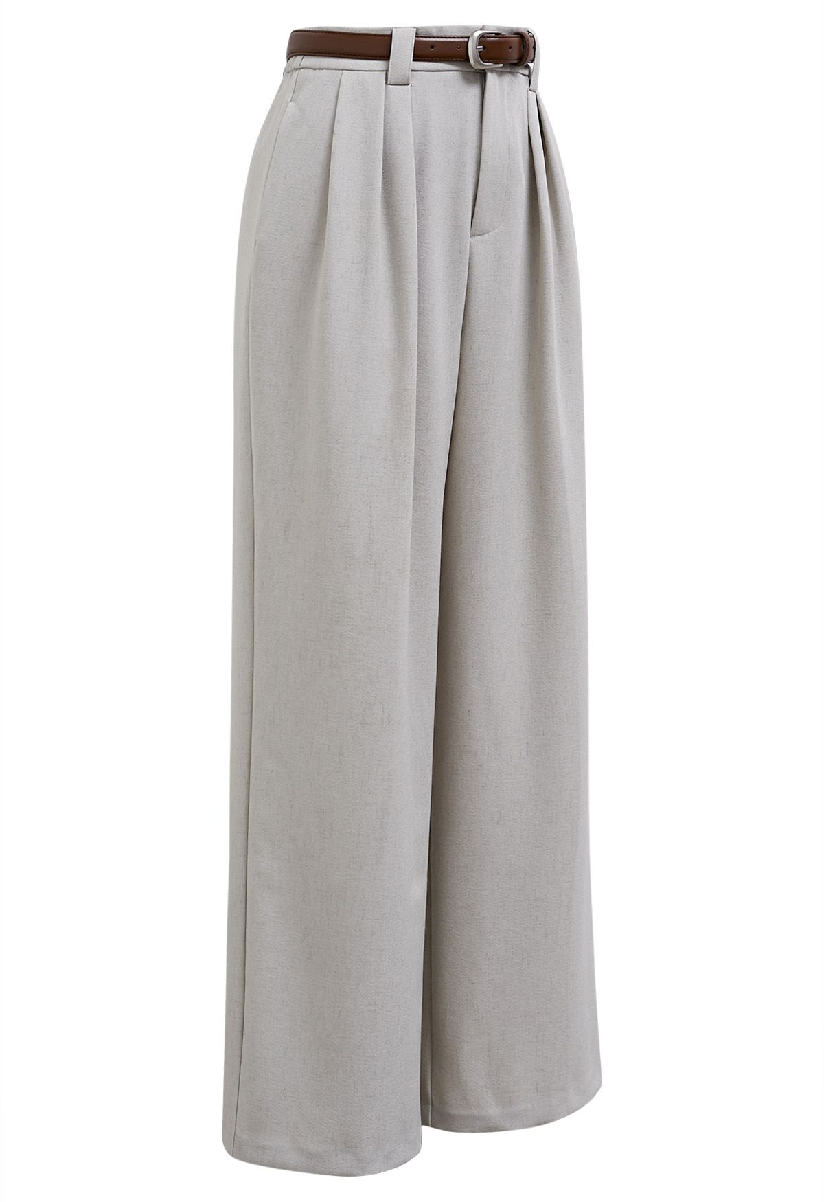 Faux Leather Belt Straight-Leg Pants in Sand