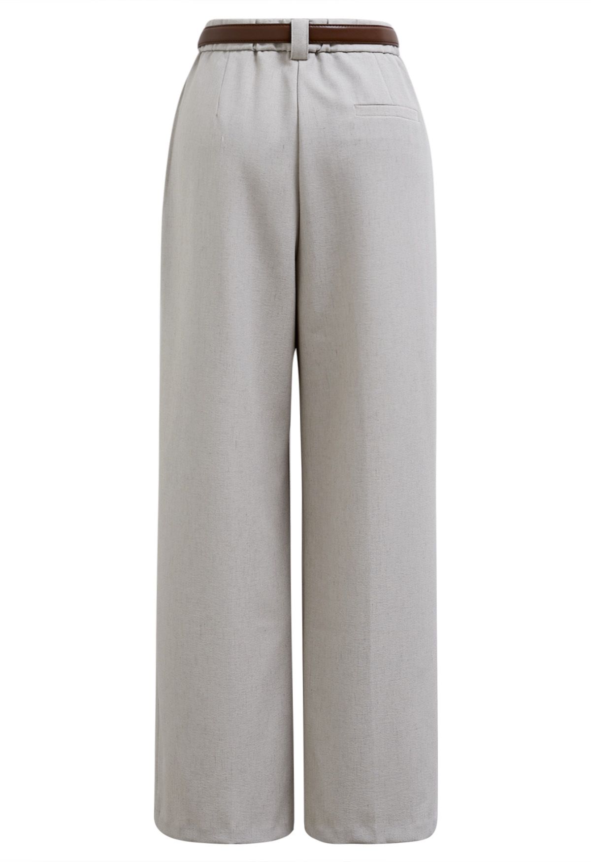 Faux Leather Belt Straight-Leg Pants in Sand