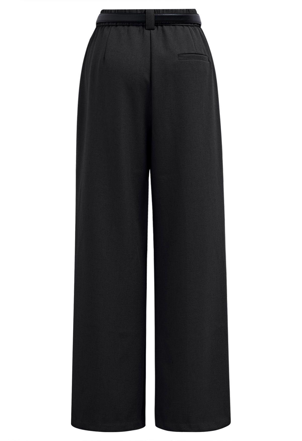 Faux Leather Belt Straight-Leg Pants in Black