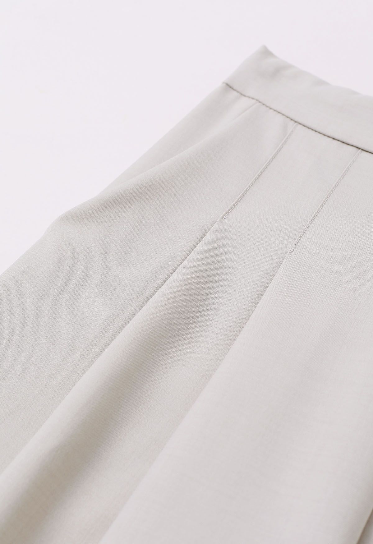 Self-Tie String Pleat Wide-Leg Pants in Ivory