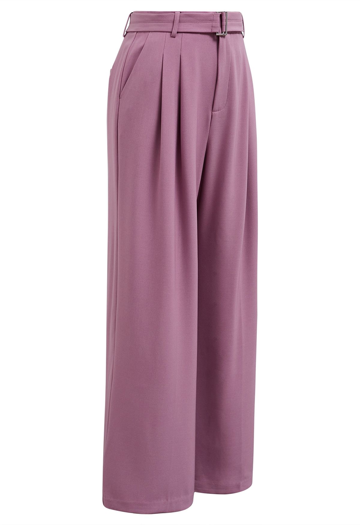 Belted Side Pocket Pleated Pants in Purple