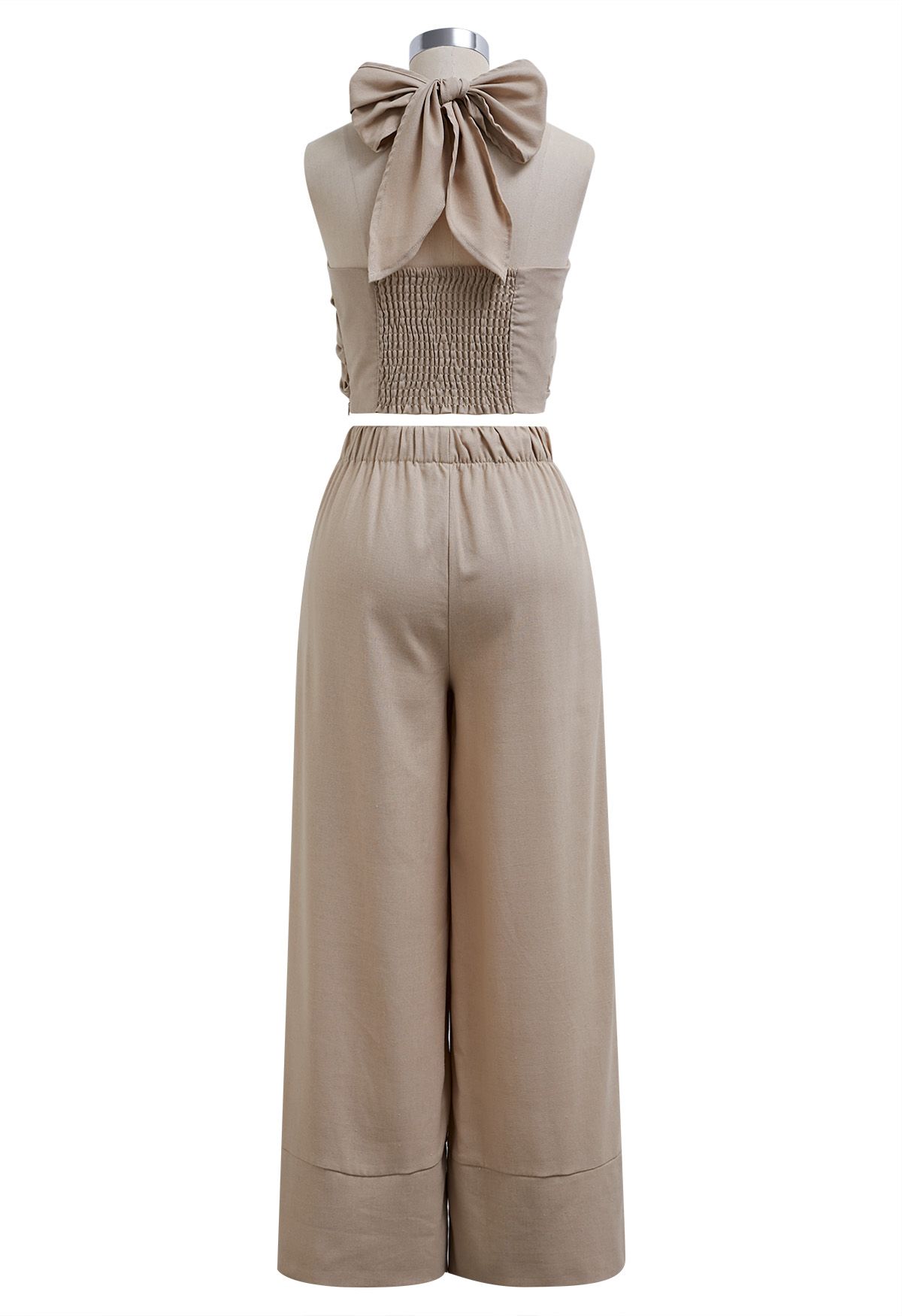 Criss-Cross Halter Pleat Crop Top in Khaki