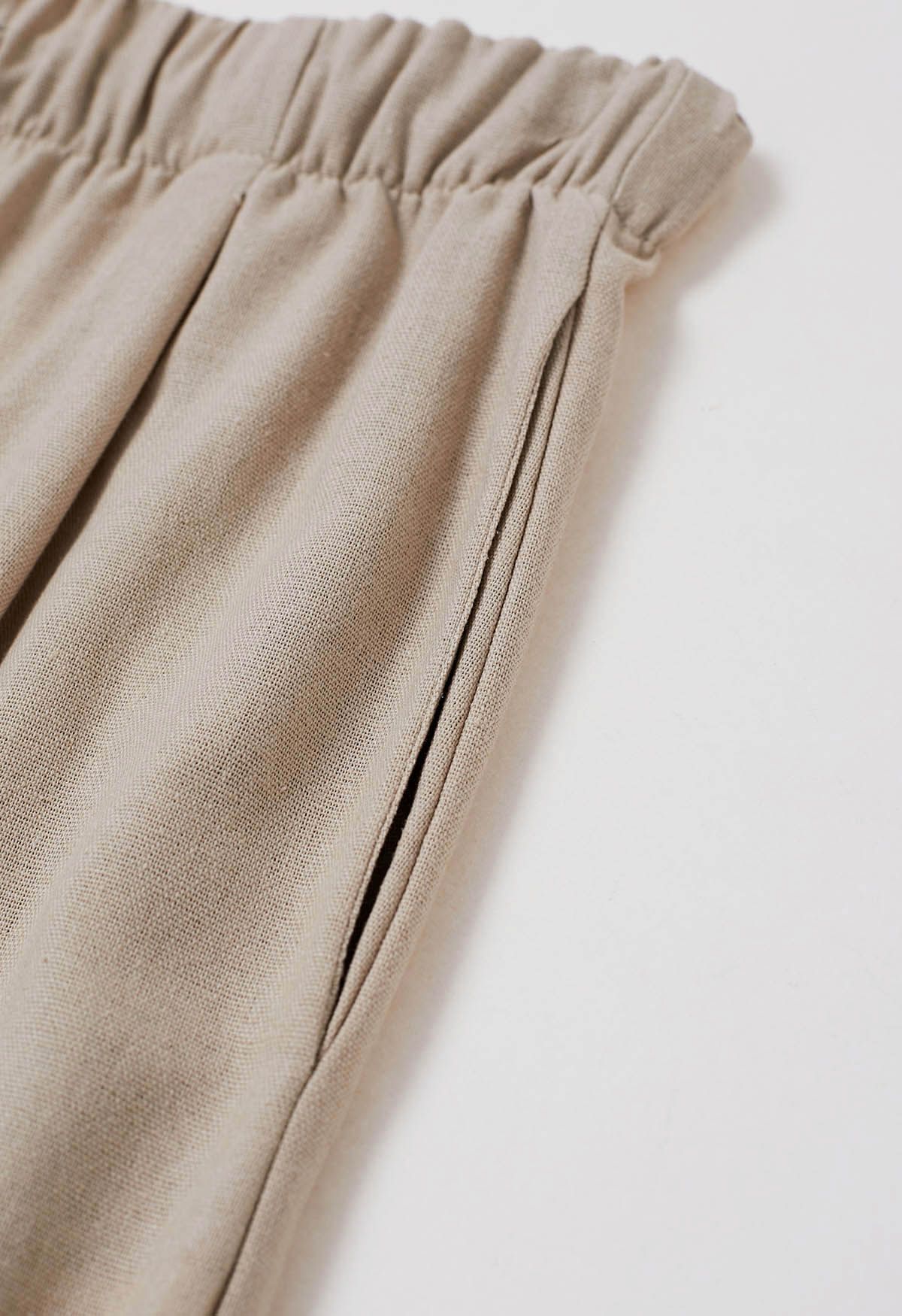 Comfort Linen-Blend Palazzo Pants in Khaki