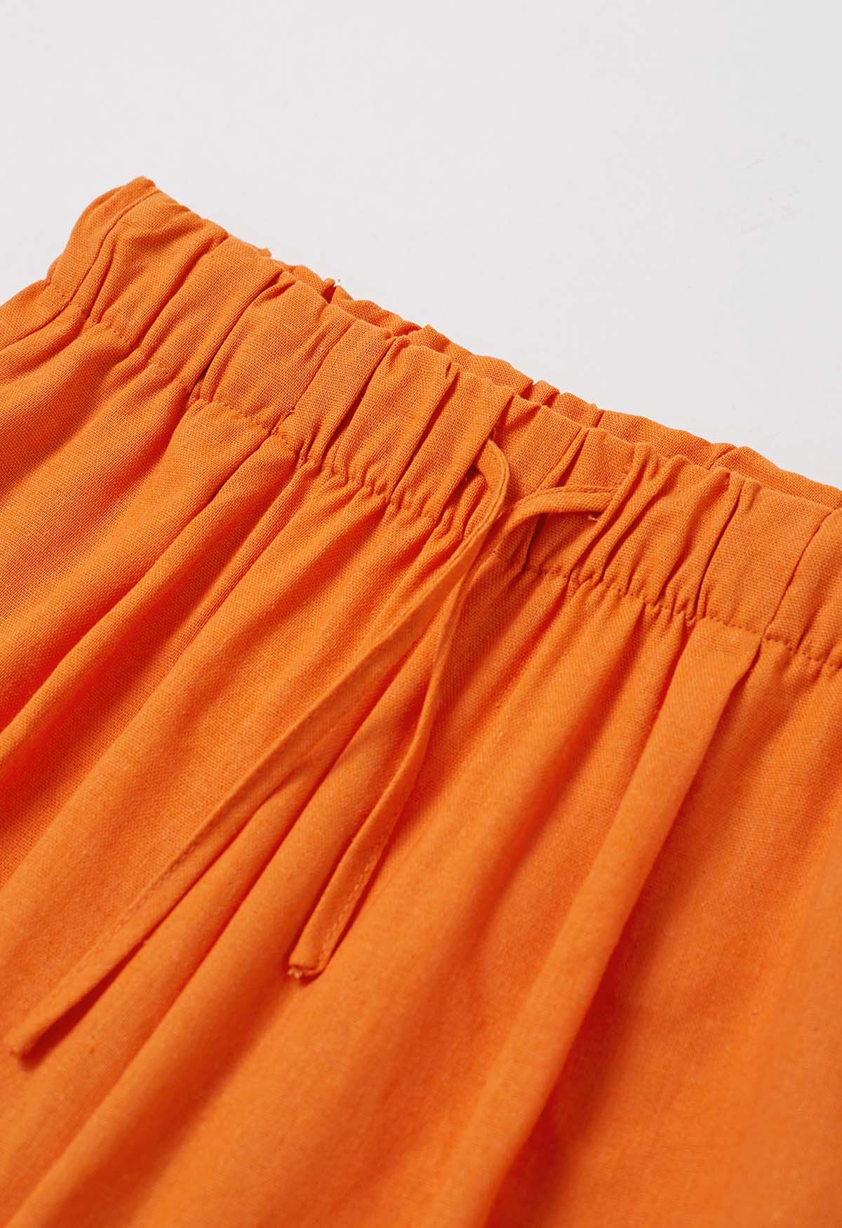 Comfort Linen-Blend Palazzo Pants in Orange