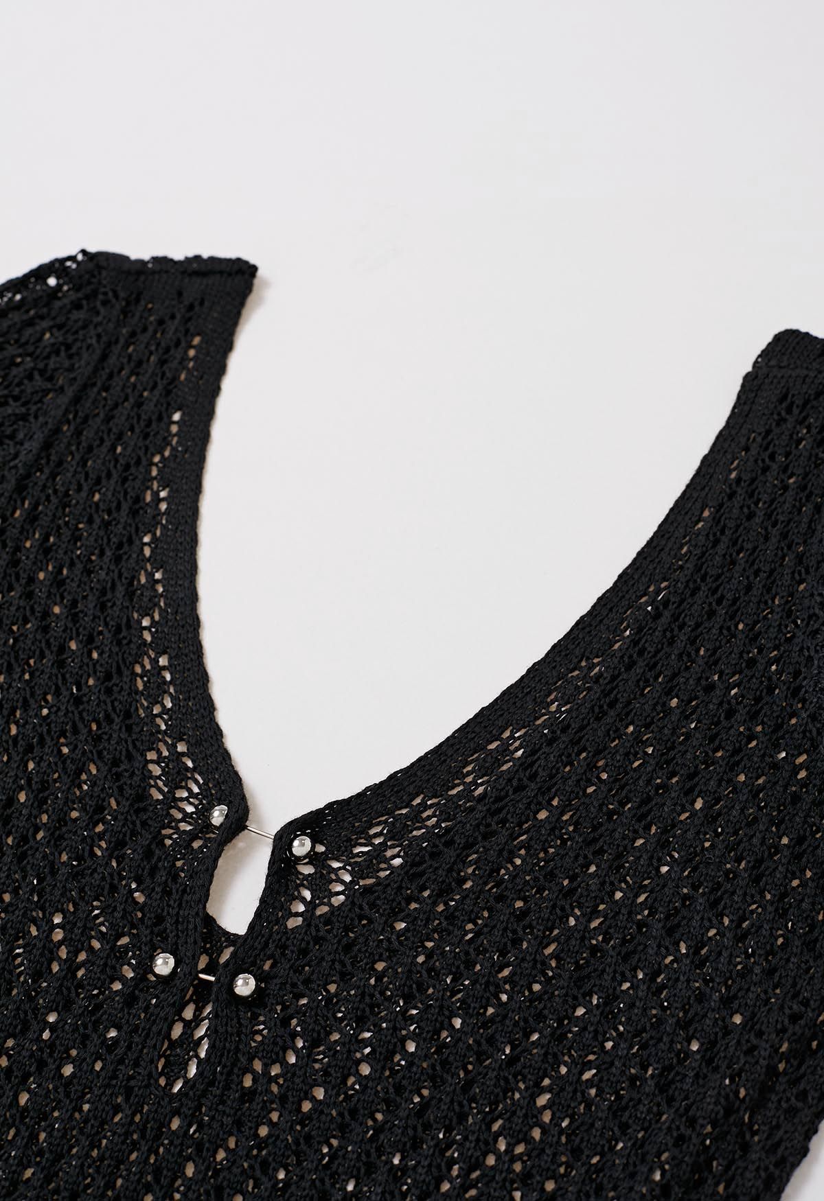 Open Back Bead Decor Crochet Cover-Up in Black