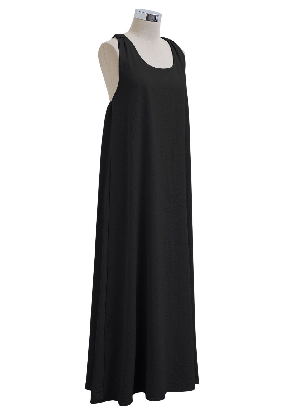 Solid Twist Open Back Halter Maxi Dress in Black