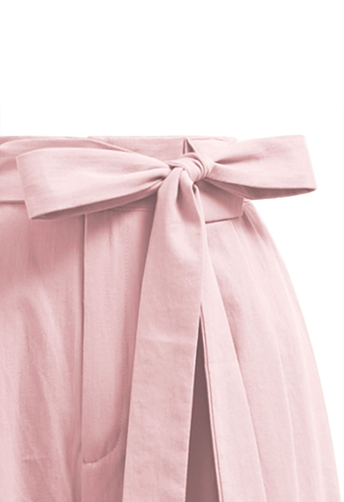 Bow Tie Sash Pleated Wide-Leg Pants in Pink