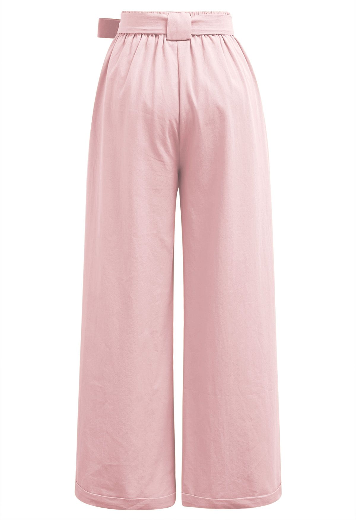 Bow Tie Sash Pleated Wide-Leg Pants in Pink