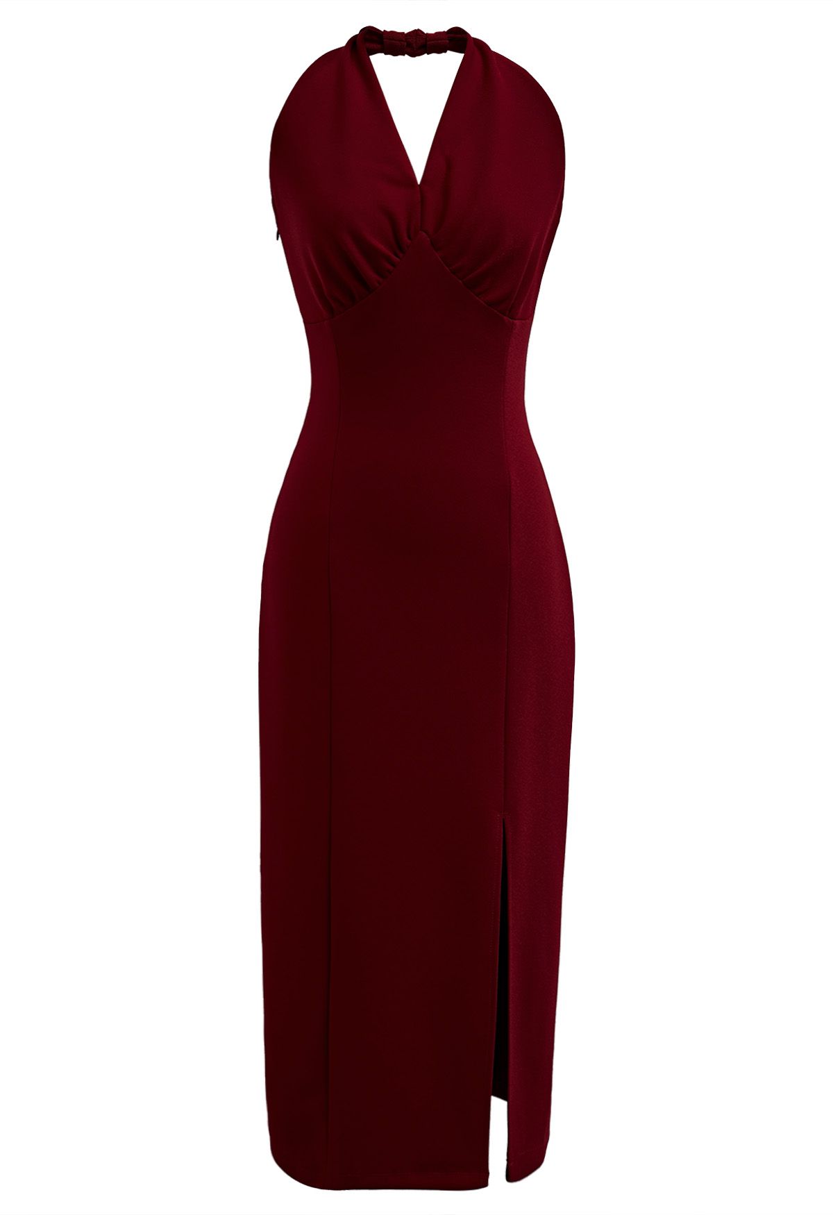 Modern Muse Halter Neck Slit Sheath Dress in Red