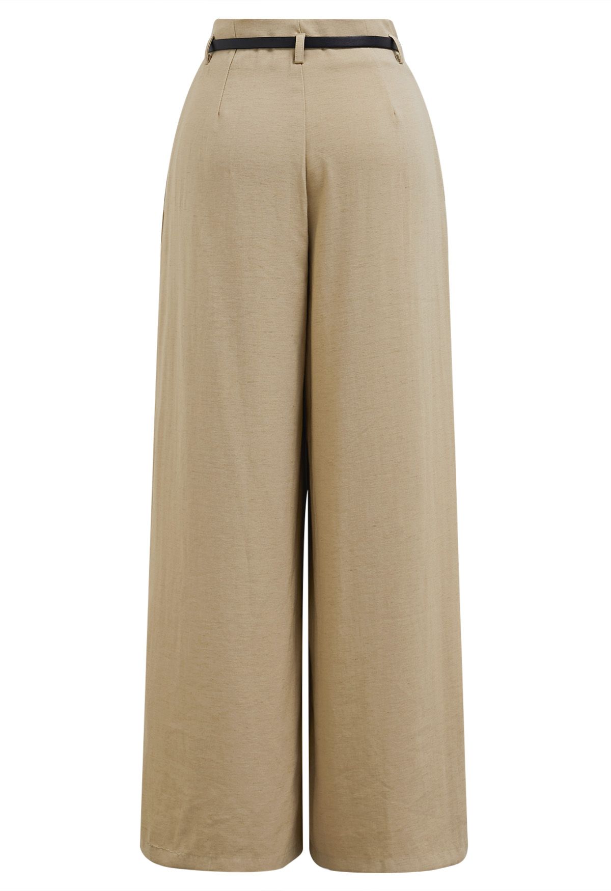 Old-Fashioned Belt Linen-Blend Palazzo Pants in Camel