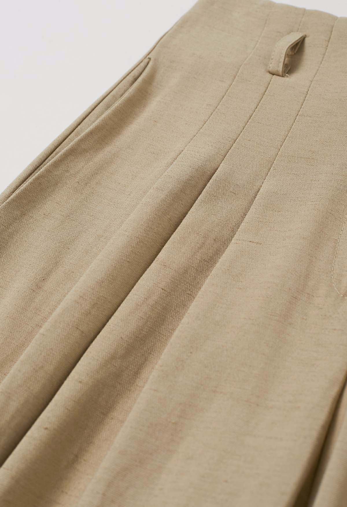 Old-Fashioned Belt Linen-Blend Palazzo Pants in Camel