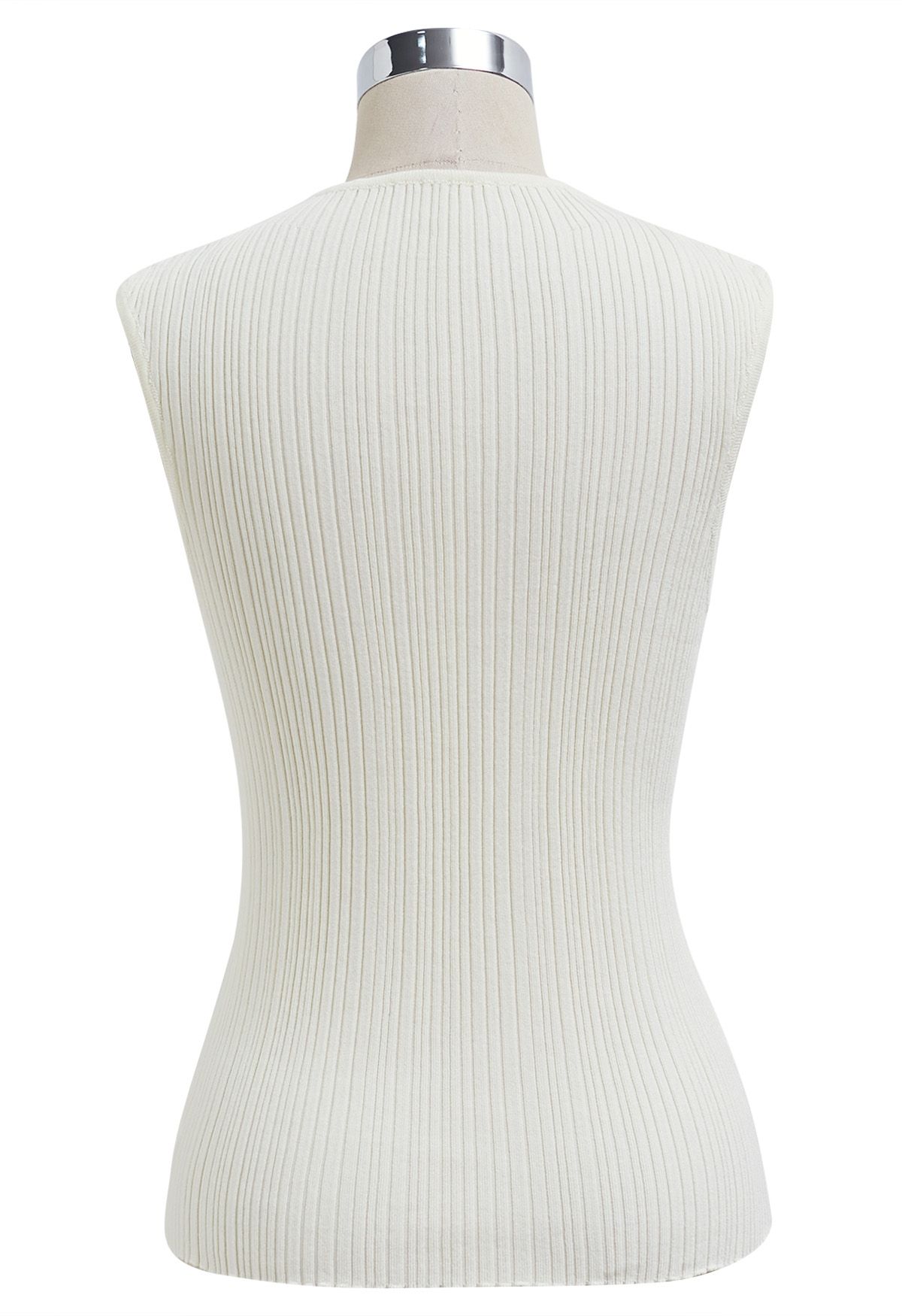 Minimalist Ribbed Texture Sleeveless Knit Top in Cream