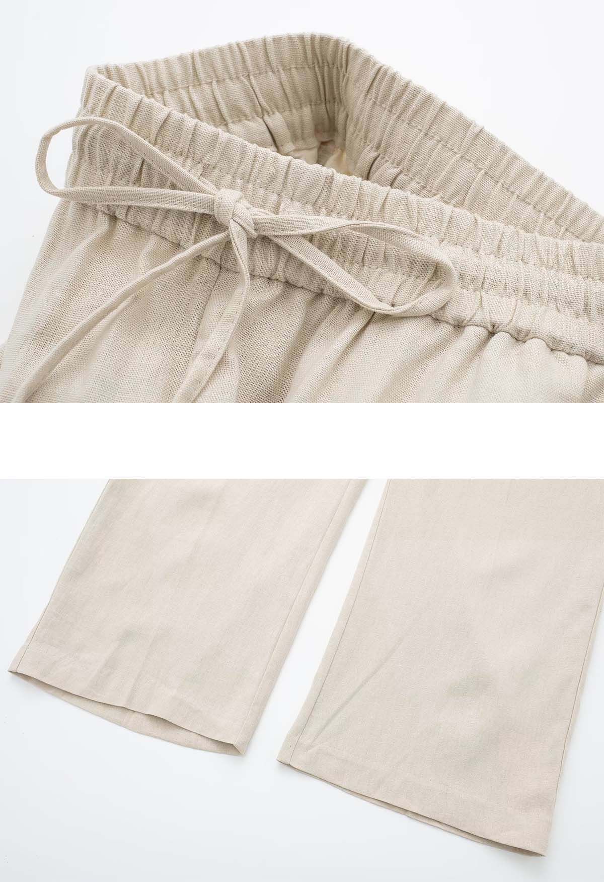 Breezy Cotton Straight-Leg Pants in Oatmeal