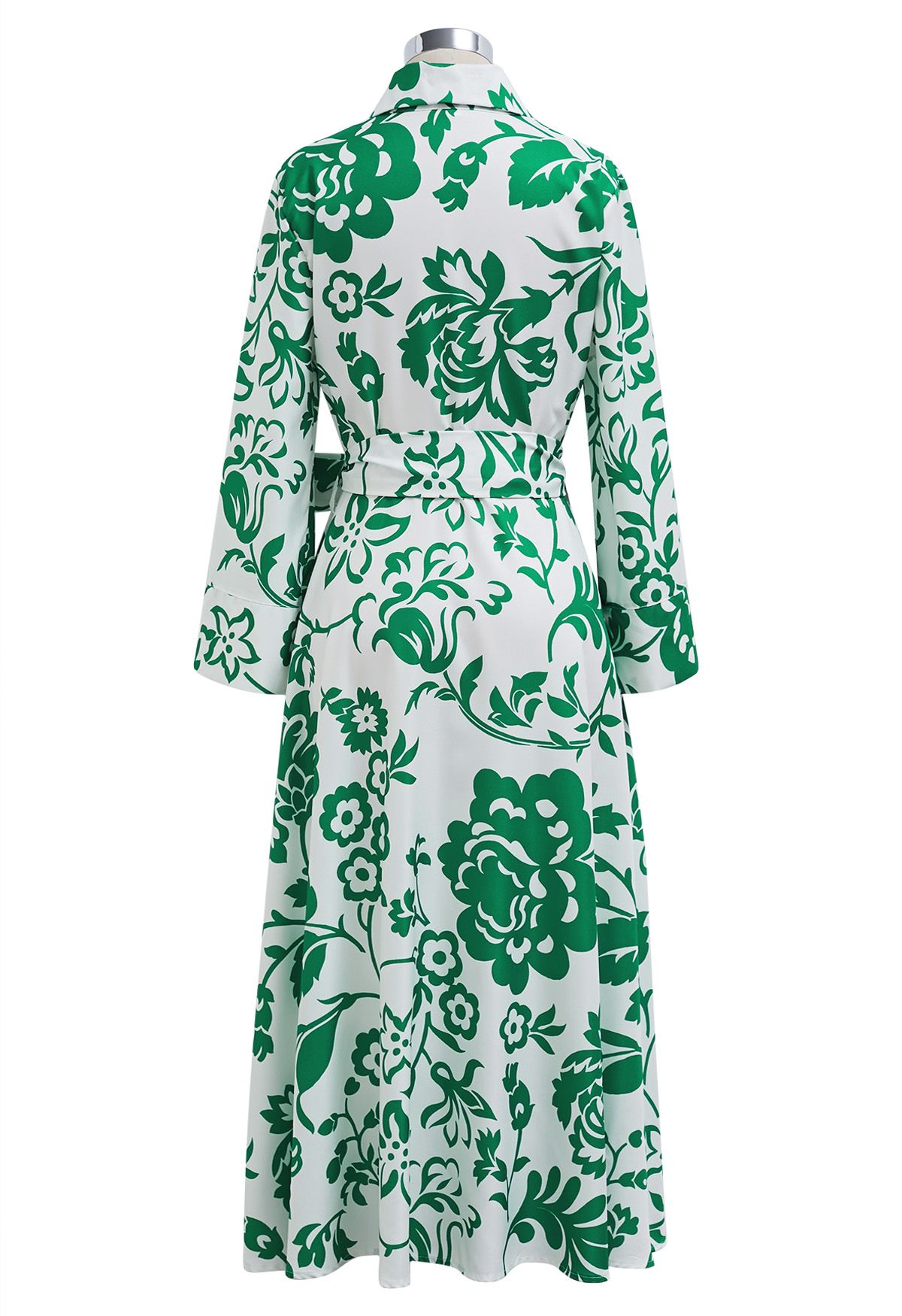 Green Floral Button Down Midi Shirt Dress