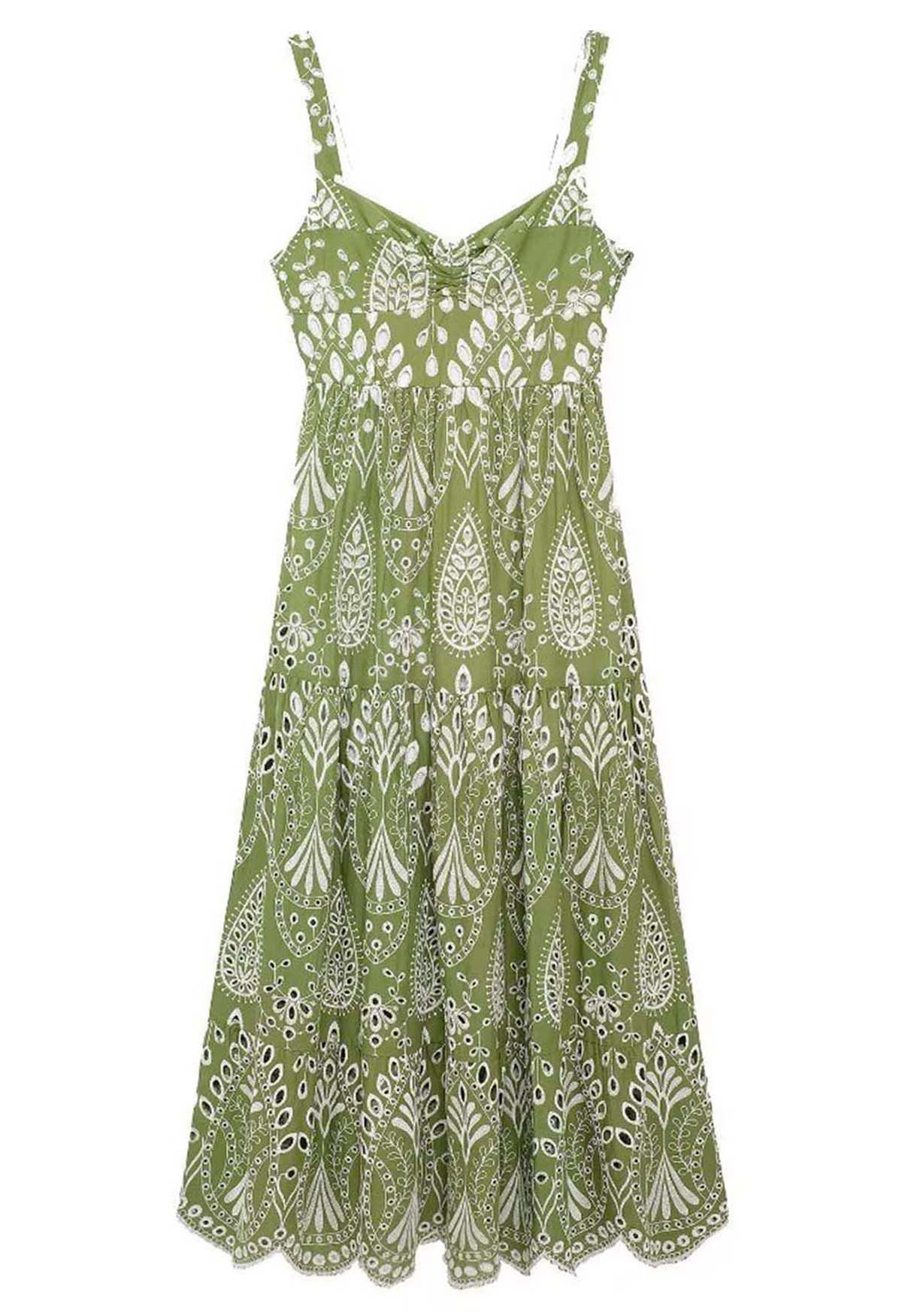 Sunny Poise Green Eyelet Embroidered Cami Dress