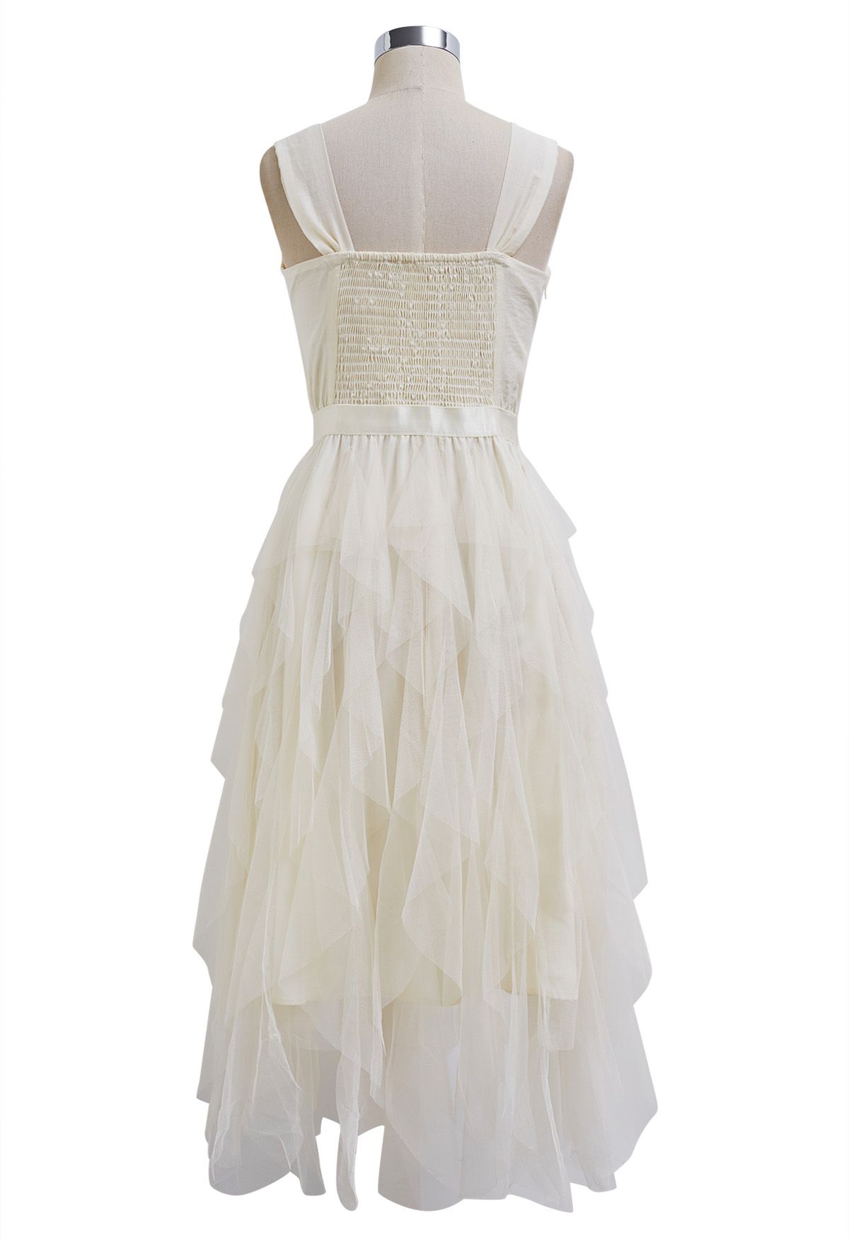 Twist Detail Mesh Tulle Cami Dress in Cream