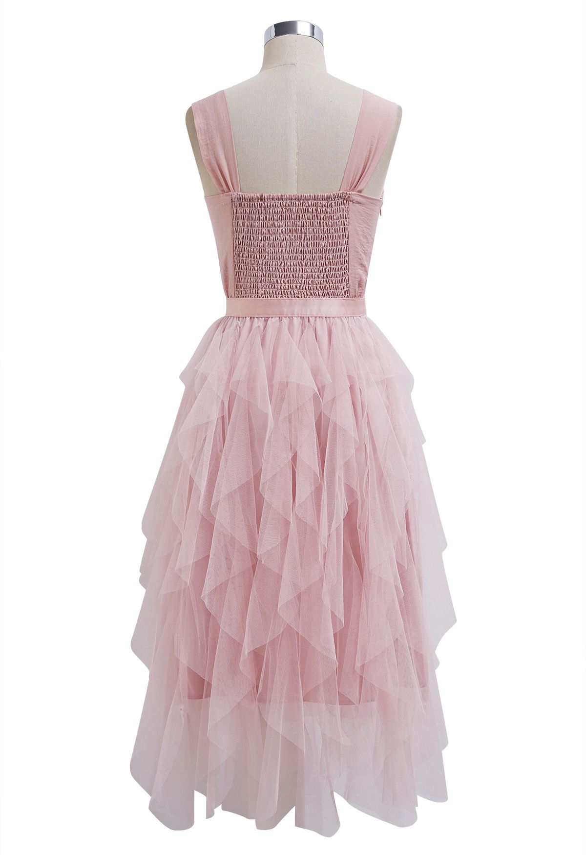 Twist Detail Mesh Tulle Cami Dress in Pink