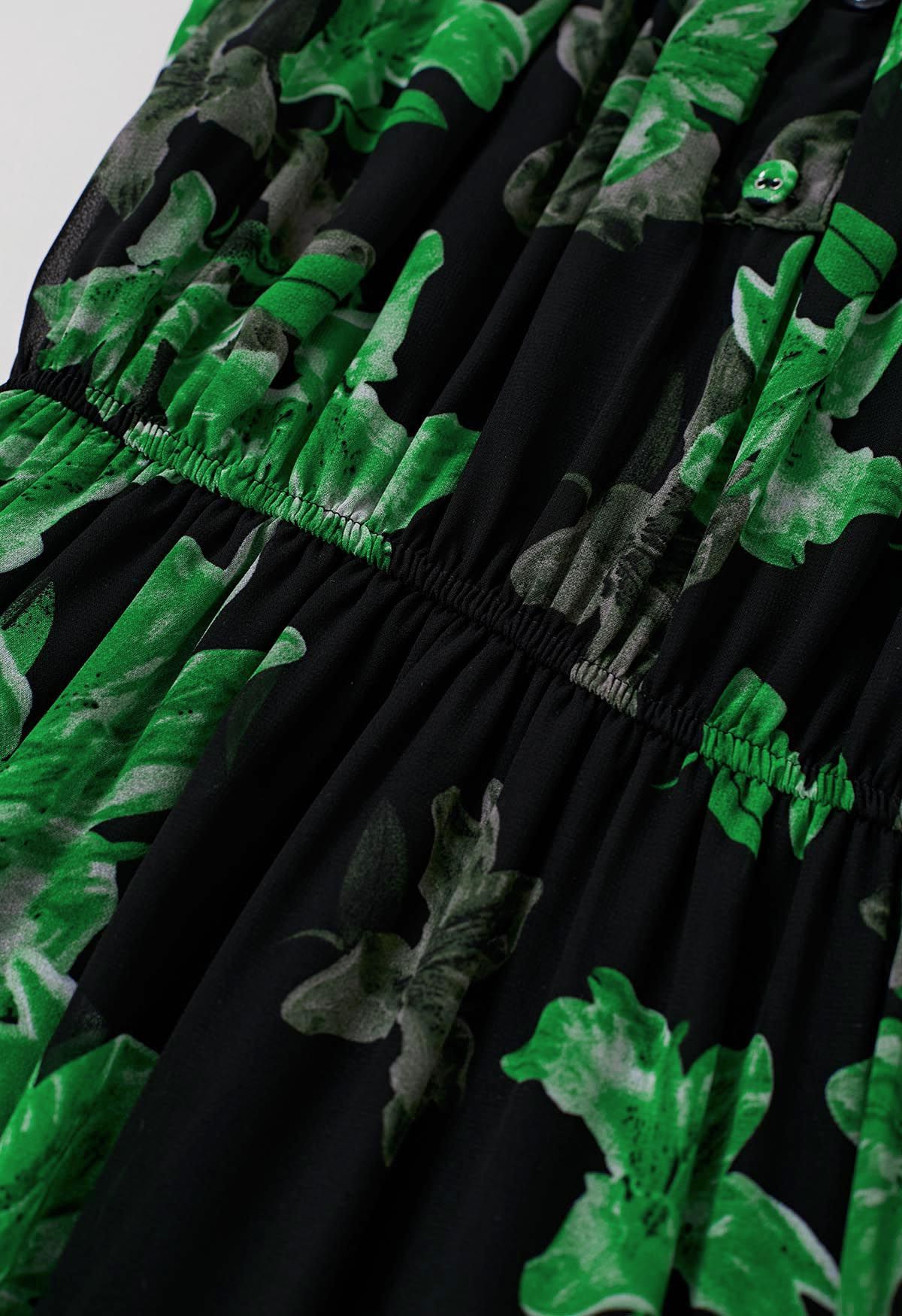 Lily Printed Off-Shoulder Chiffon Midi Dress in Green