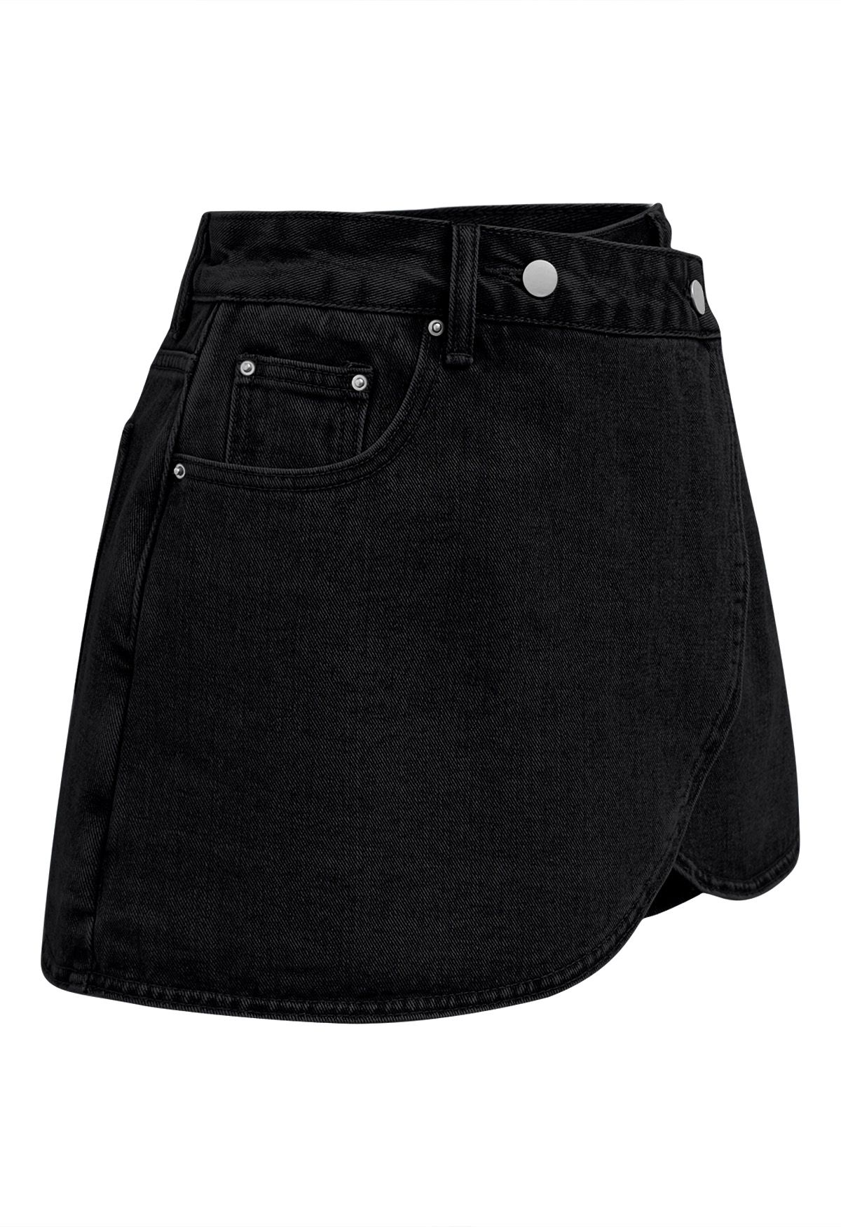 Modern Flap Pocket Denim Skorts in Black